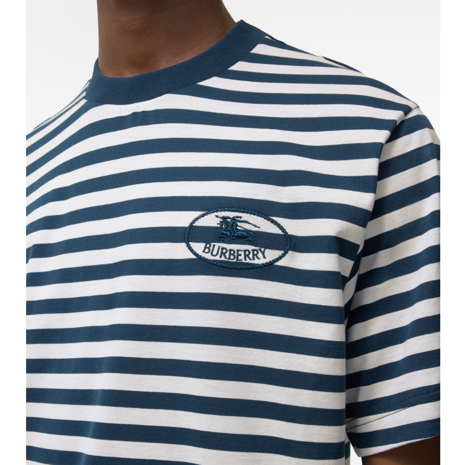 Striped Cotton T-shirt in Nickel blue/cotton white - Men
