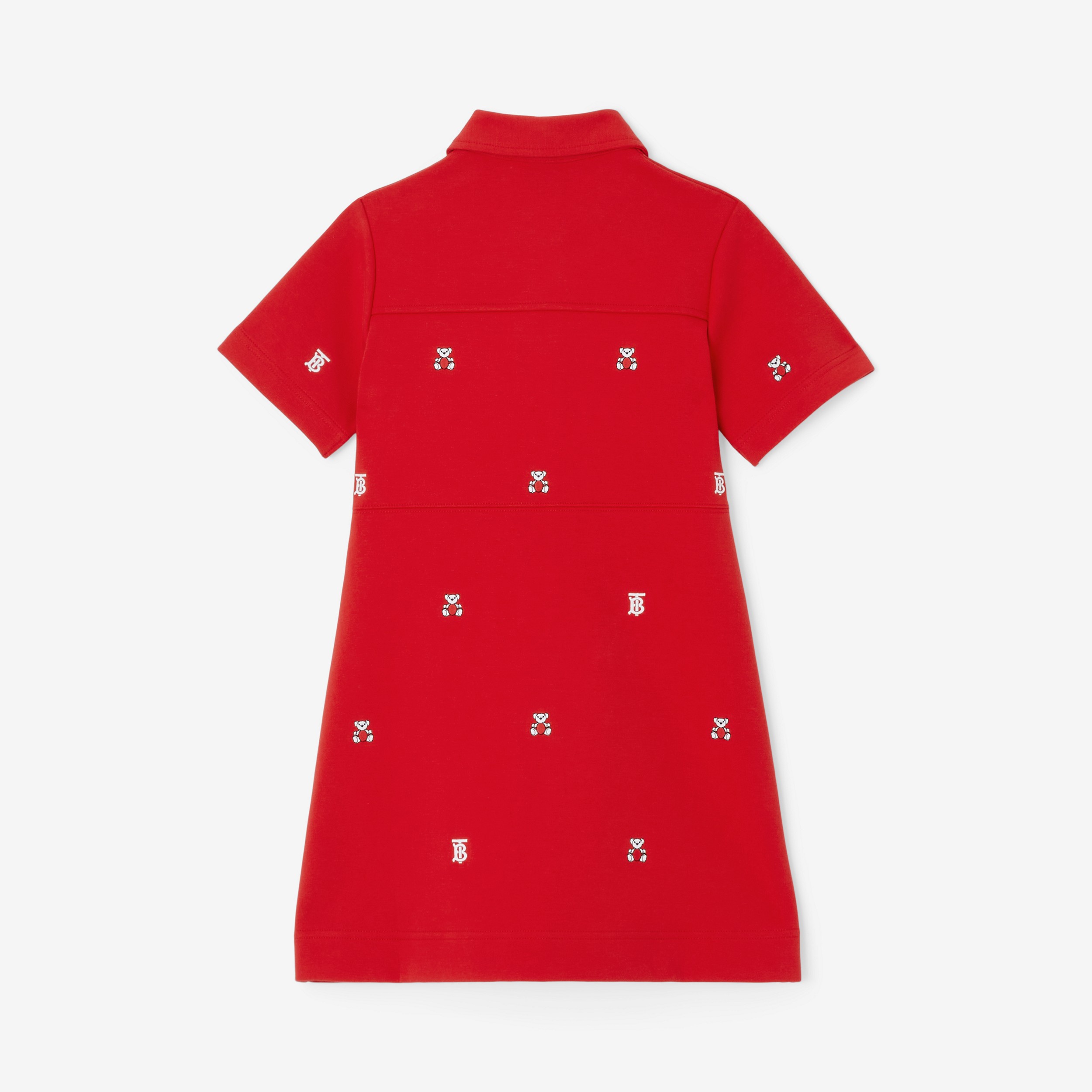 Embroidered Thomas Bear Cotton Blend Shirt Dress in Bright Red | Burberry® Official - 2