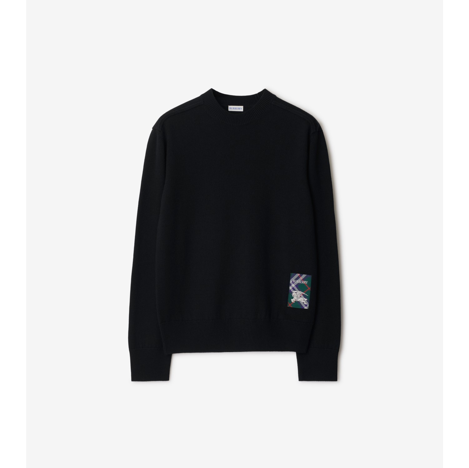 Check Label Wool Sweater in Black Men Burberry Official