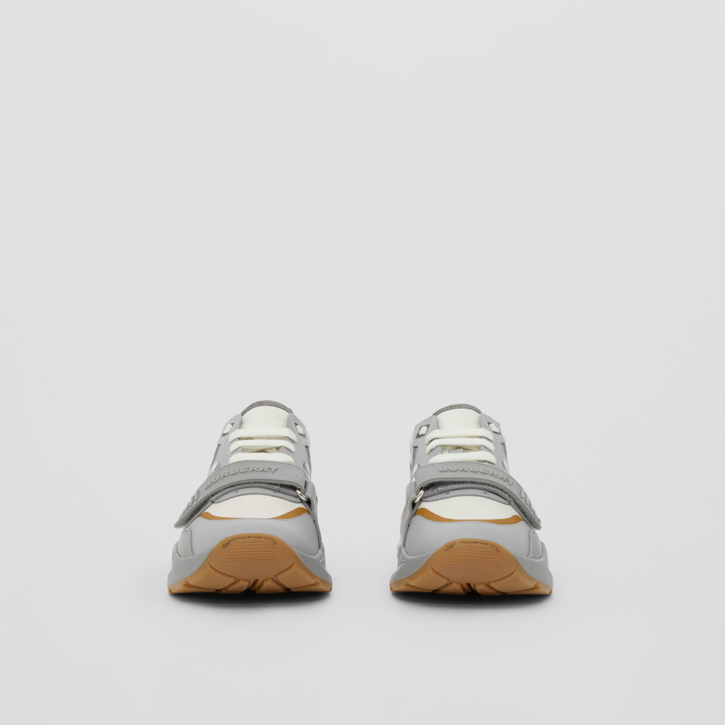 Check, Suede and Leather Sneakers in Grey/camel - Women | Burberry® Official - 4