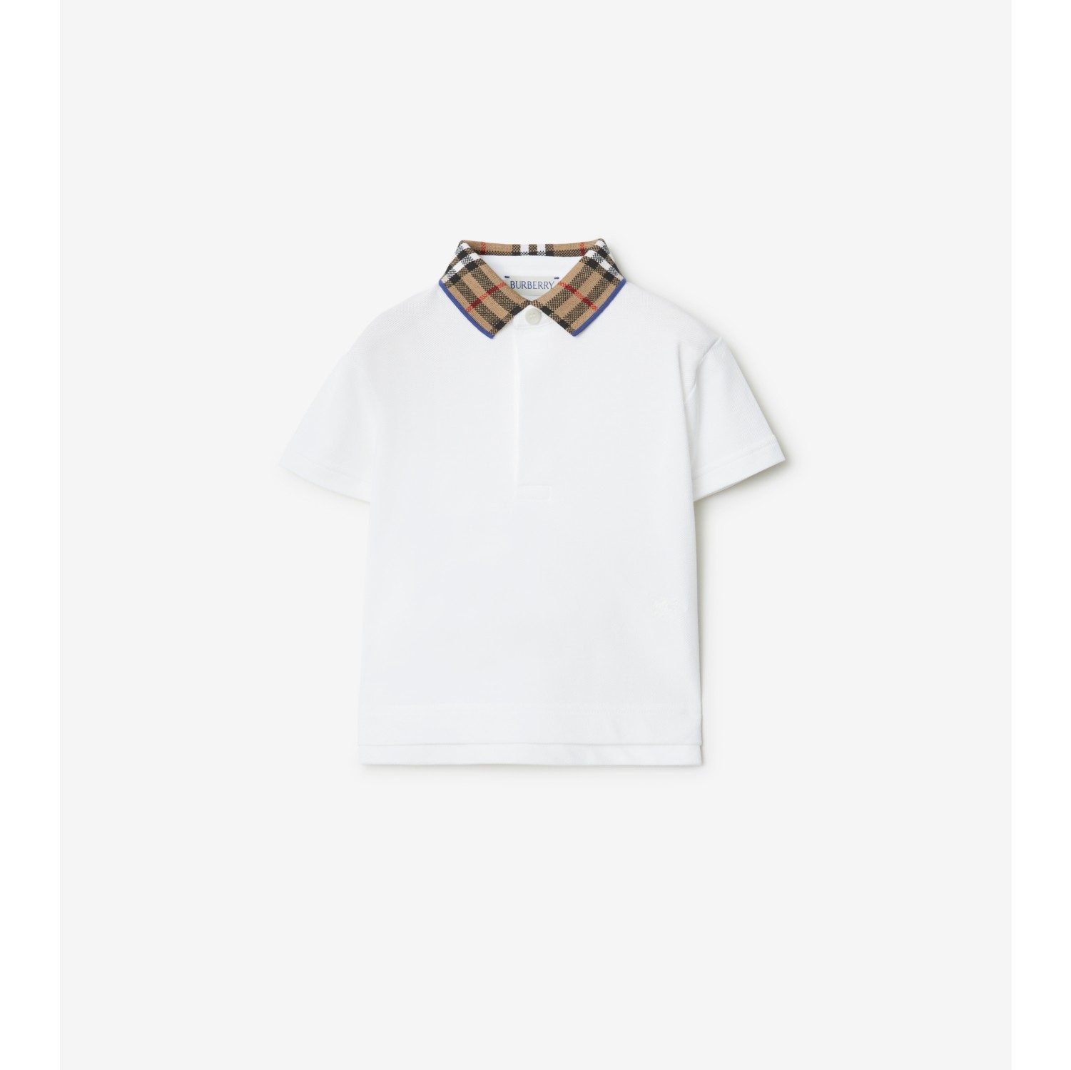 Check Collar Cotton Polo Shirt in White Burberry Official