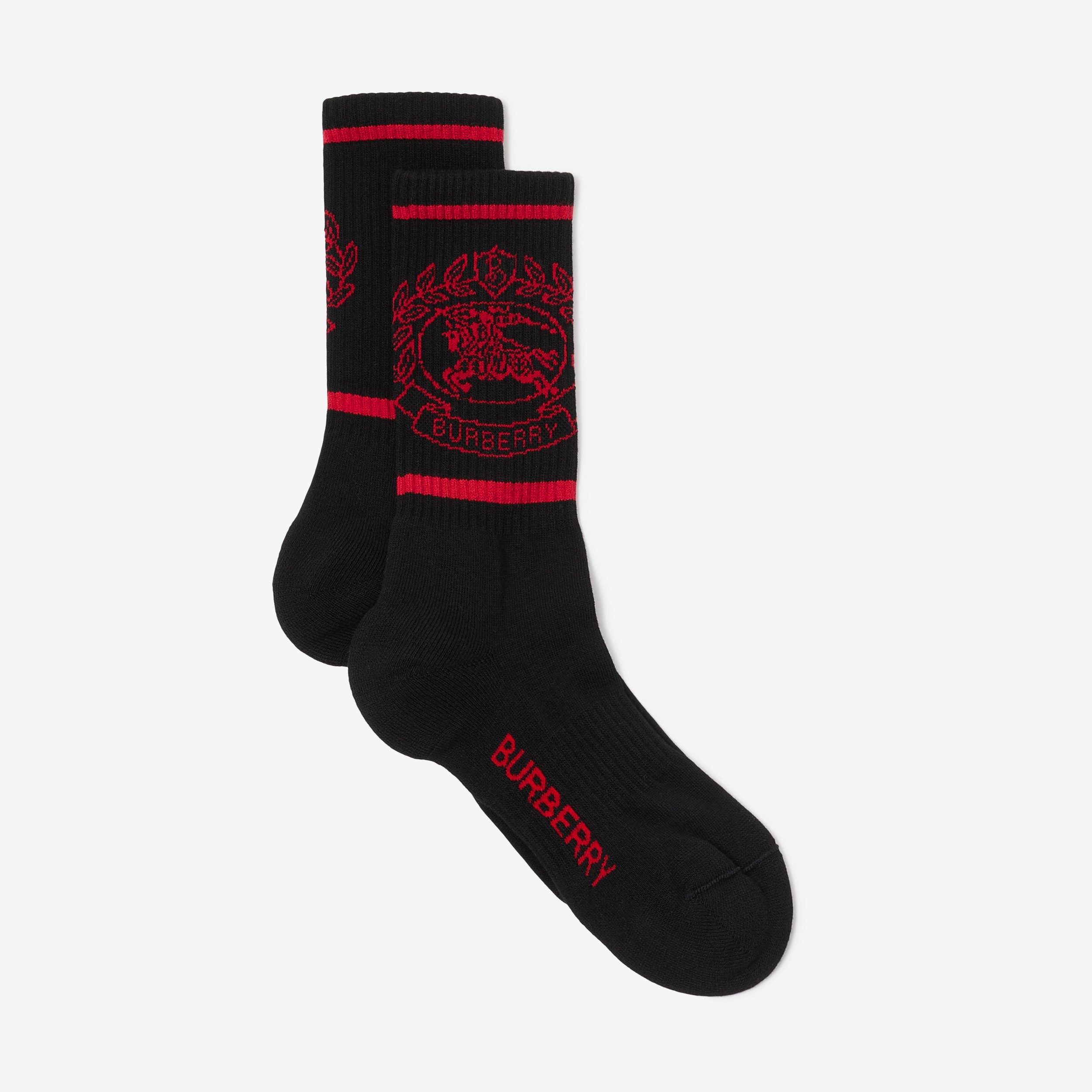 Jacquard-gewebte Socken aus technischer Stretchbaumwolle mit Ritteremblem (Schwarz/rot) | Burberry® - 2