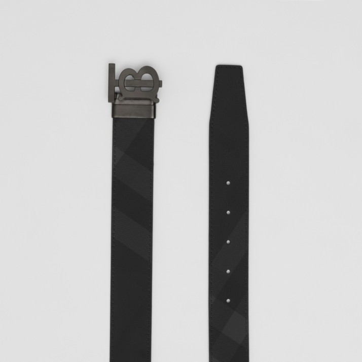 双面两用专属标识装饰炭灰色格纹腰带