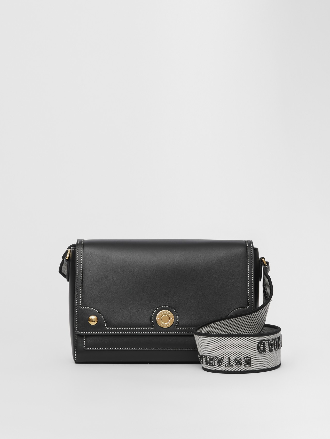 Topstitched Leather Note Crossbody Bag in Black