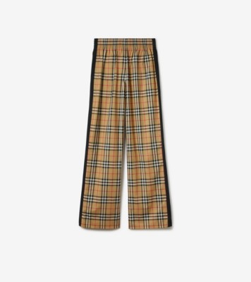 Burberry Women's Check Silk Wide Leg Pants in Brown