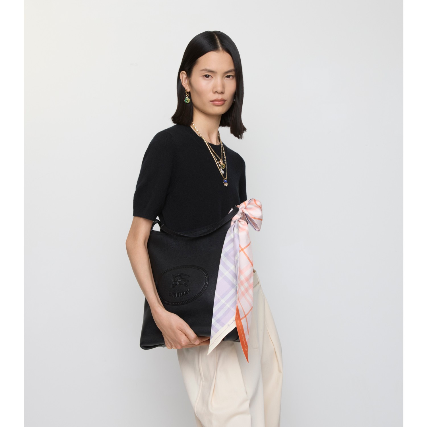 Skinny Contrast Check Silk Scarf