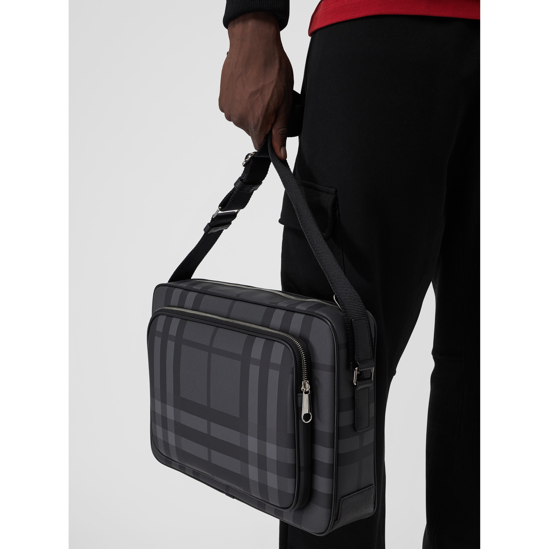 London Check Messenger Bag in Charcoal/black Men Burberry United States