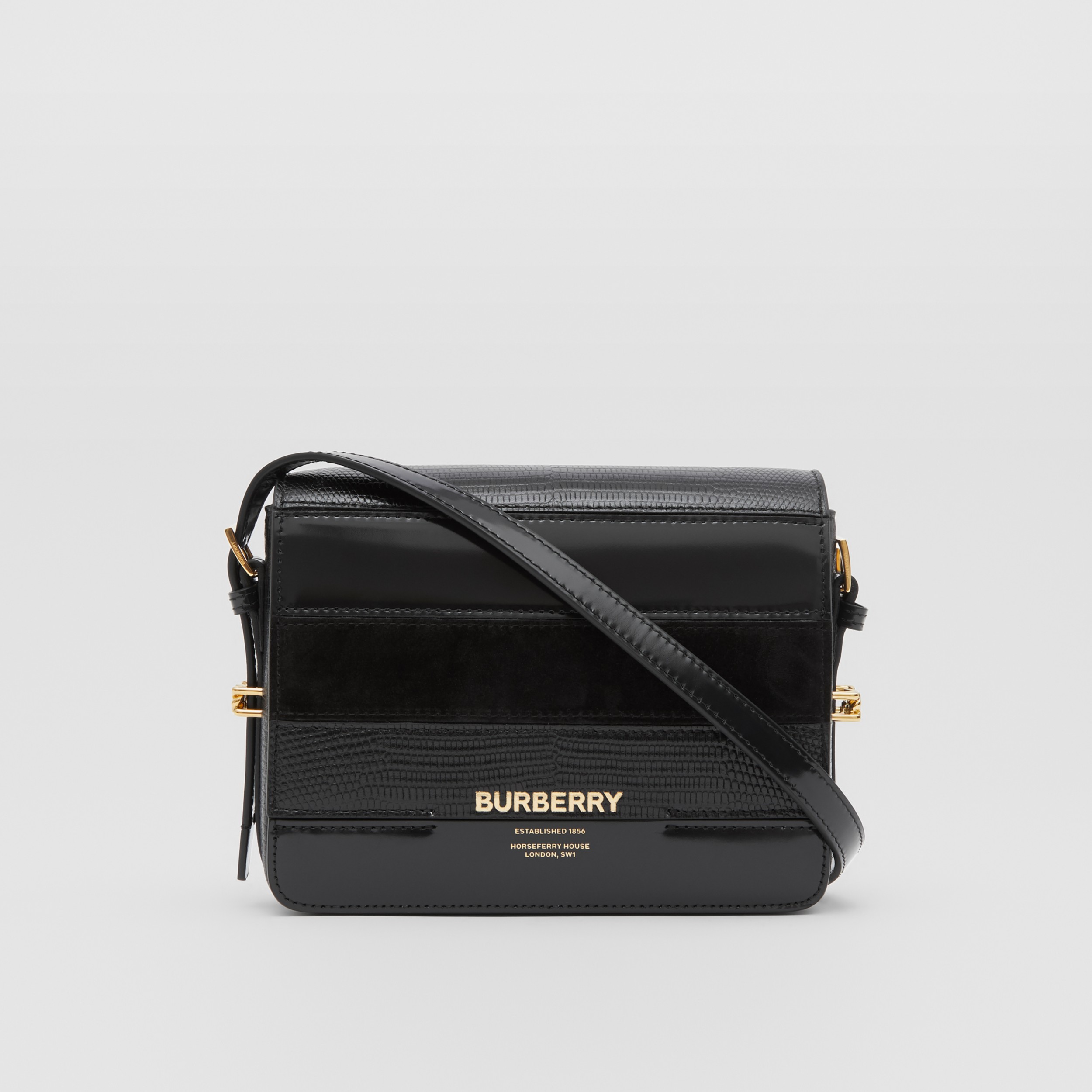 Small Panelled Deerskin and Suede Grace Bag in Black - Women | Burberry ...