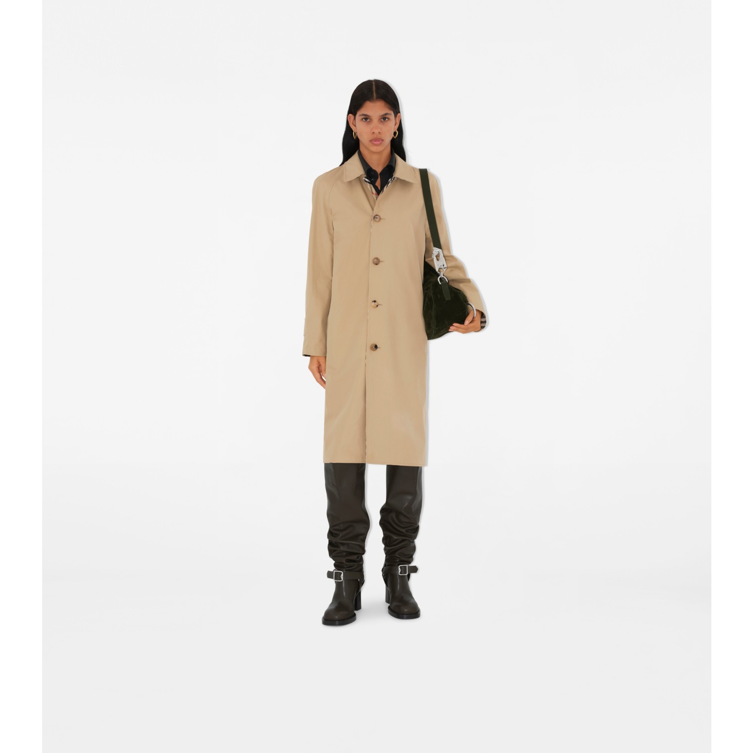 Reversible Long Gabardine Car Coat in Flax Women Cotton Burberry Official