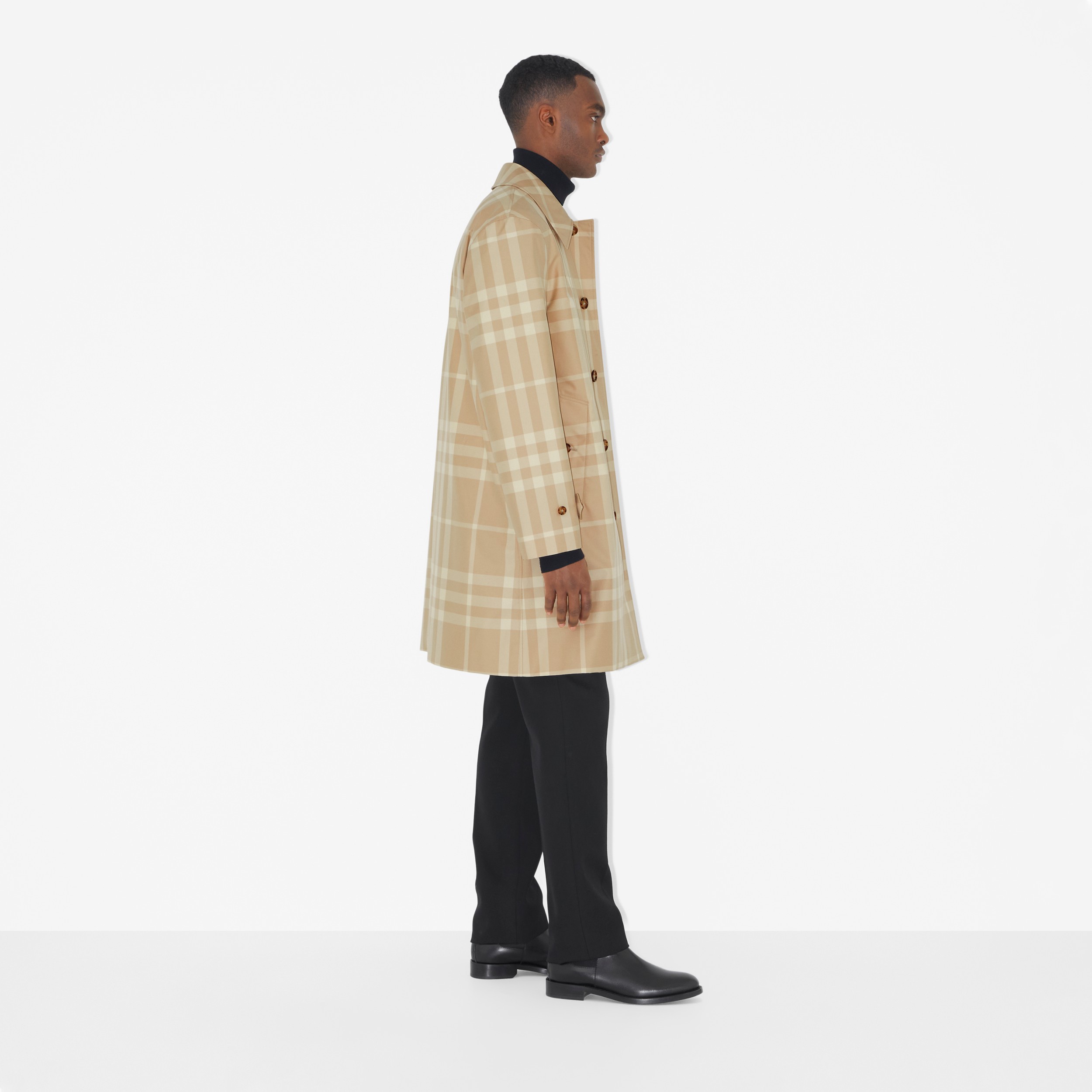 Check Cotton Gabardine Car Coat in Soft Fawn - Men | Burberry® Official
