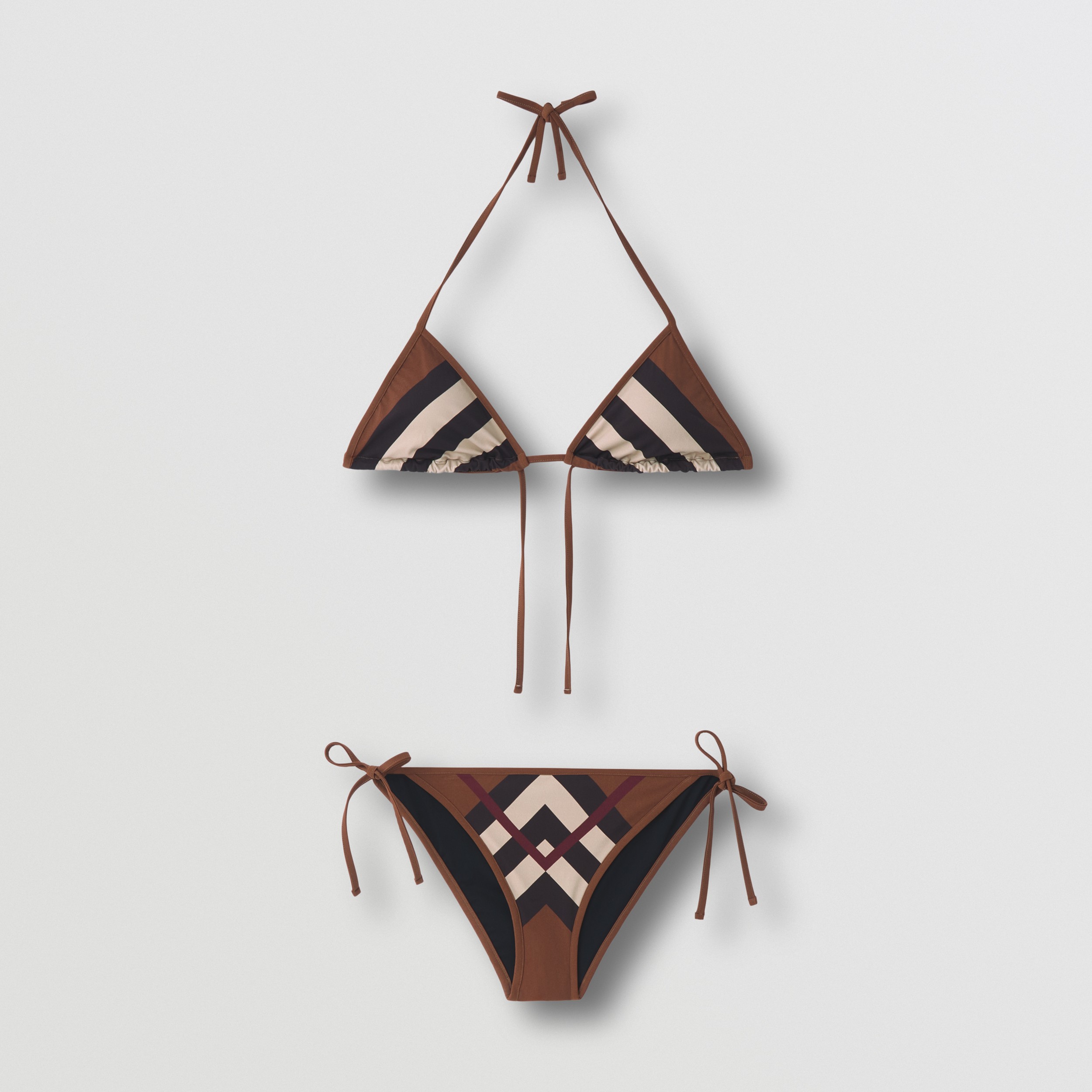 Bikini a triangolo in nylon stretch con motivo a spina di pesce (Marrone Betulla Scuro) - Donna | Sito ufficiale Burberry® - 4