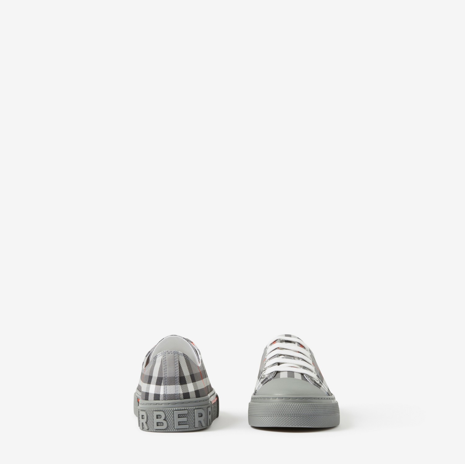 Check Cotton Sneakers in Cool Charcoal Grey - Children | Burberry® Official