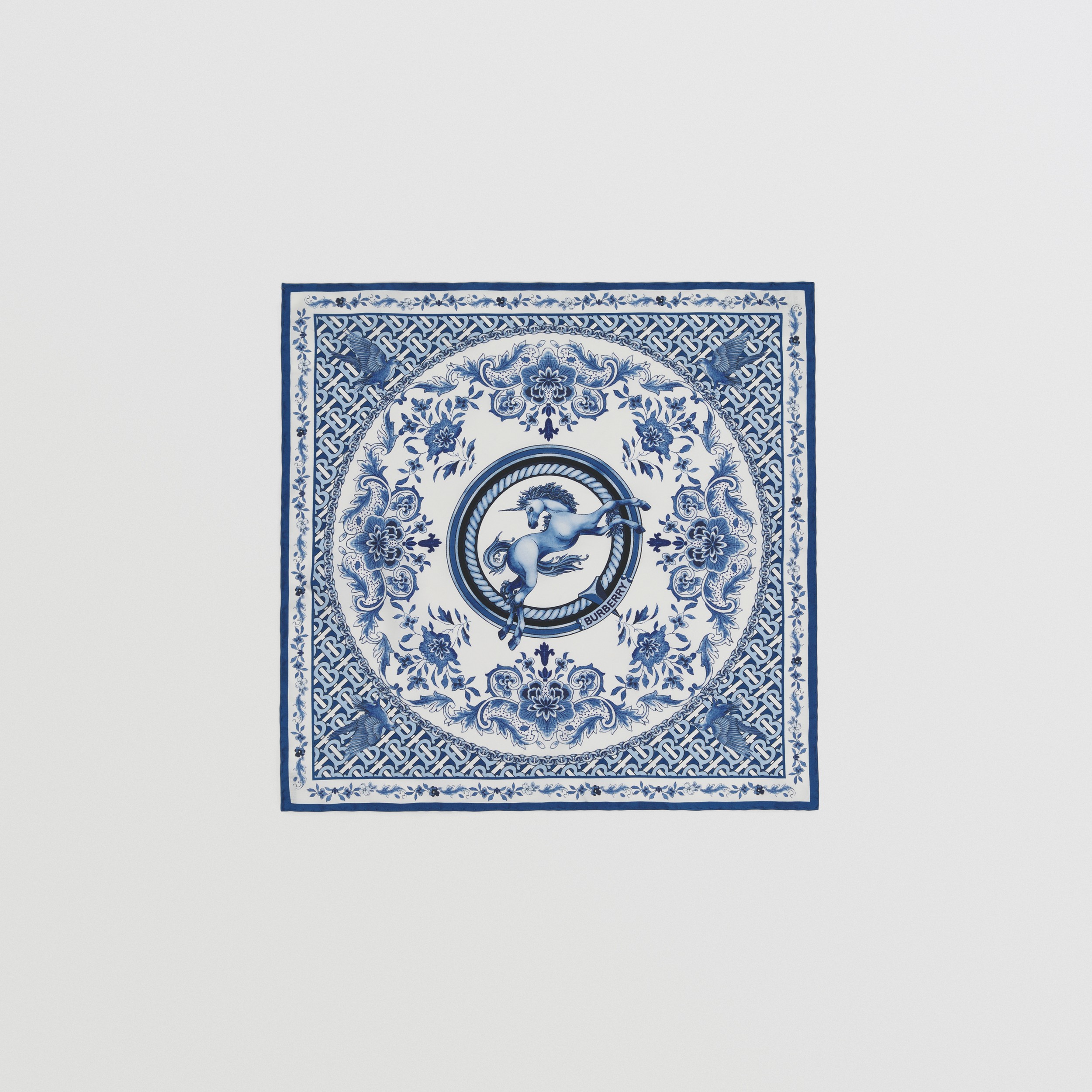 Ceramic Print Silk Small Square Scarf in Pale Indigo | Burberry® Official - 1