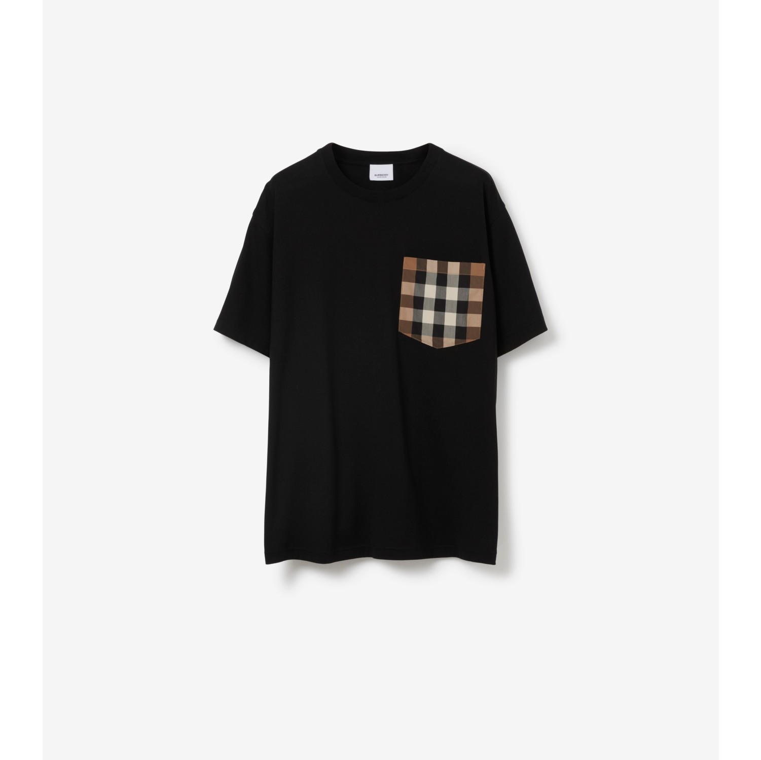 T-shirt oversize en coton avec poche Check (Noir) - Femme