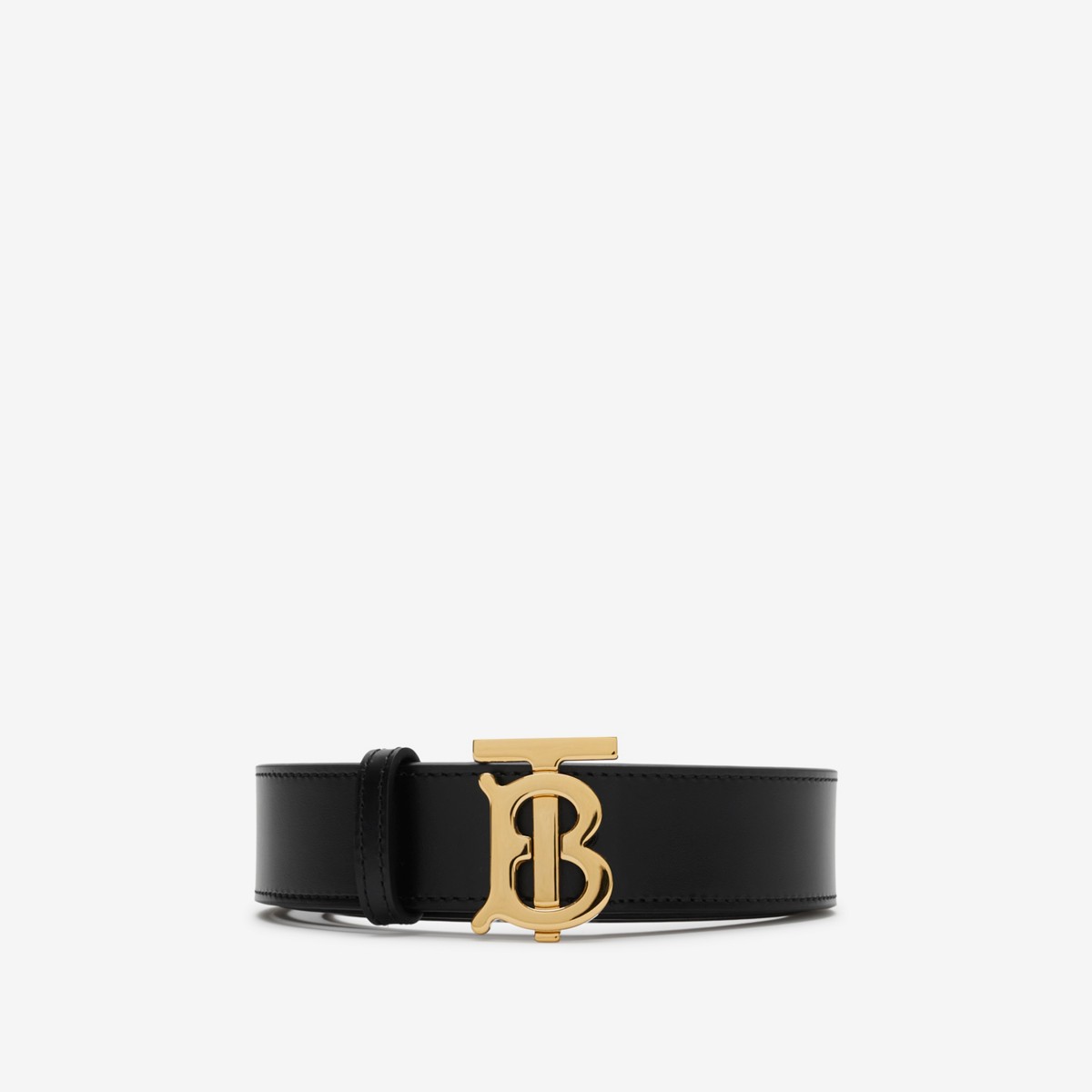 Shop Burberry Reversible Leather Tb Belt In Black/tan/gold