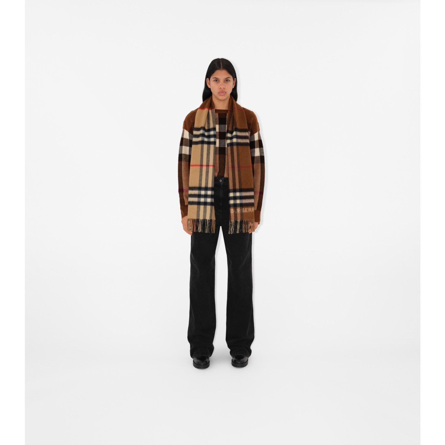 Contrast Check Cashmere Scarf