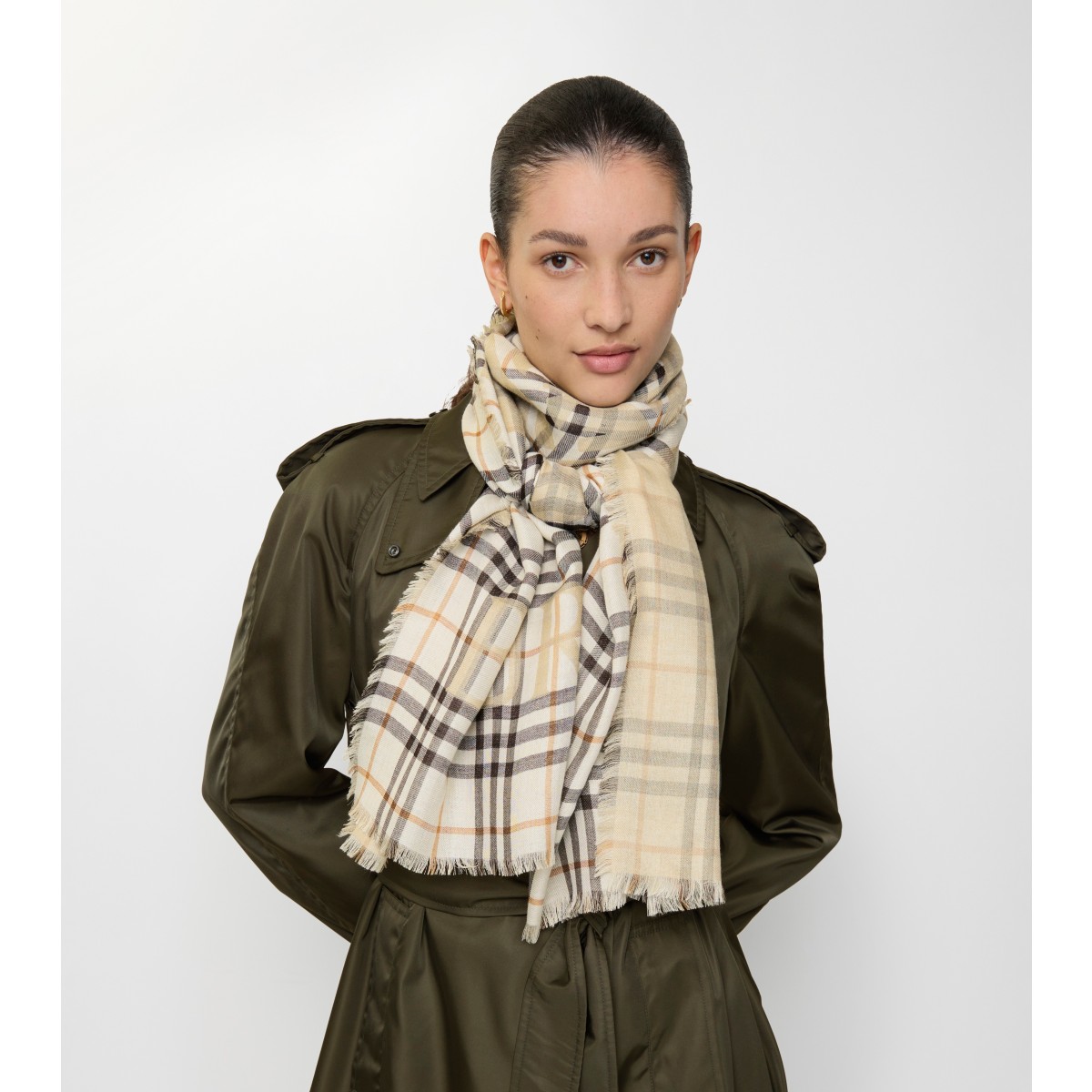  Check Wide Knight Wool Silk Scarf