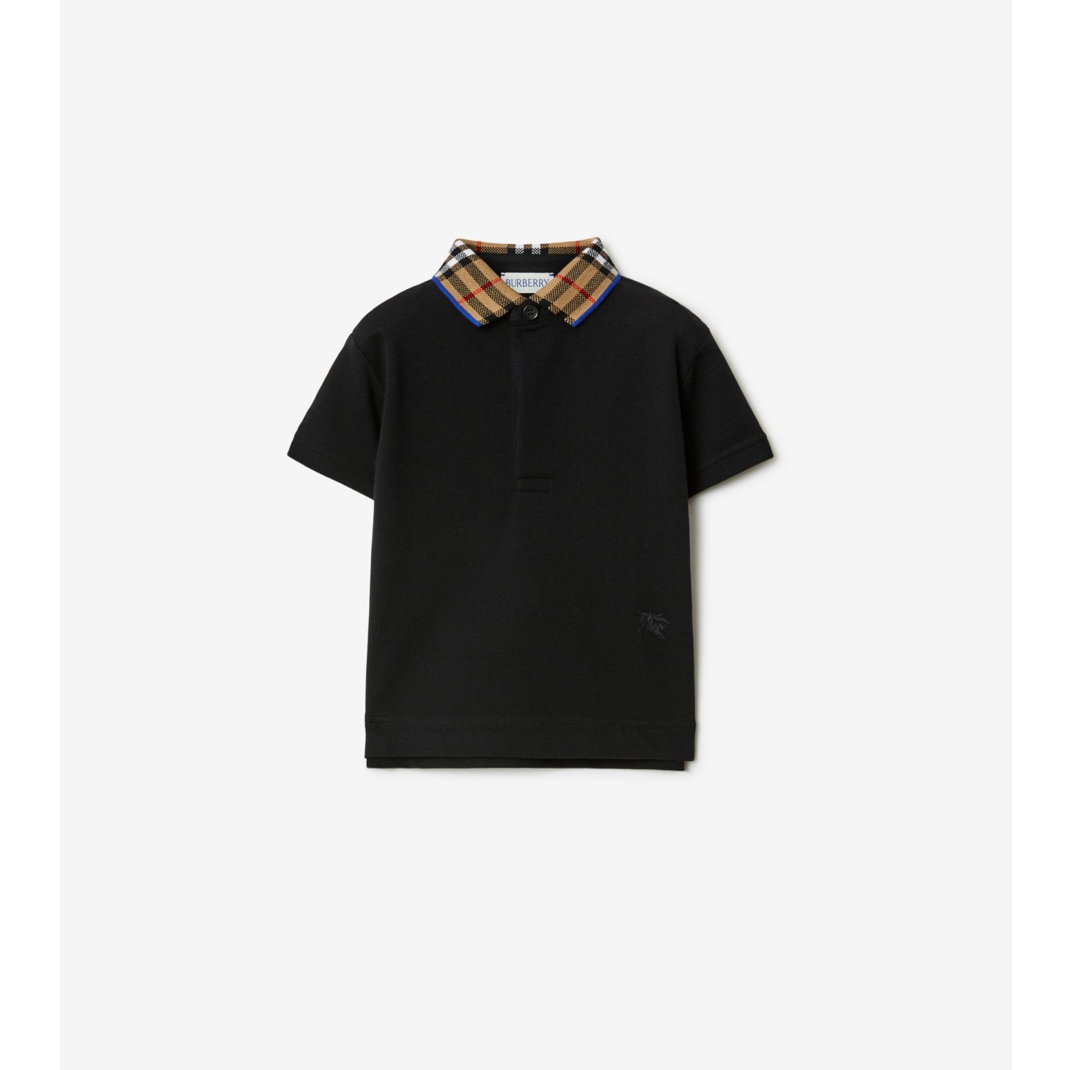 Check Collar Cotton Polo Shirt in Black Children Burberry Official