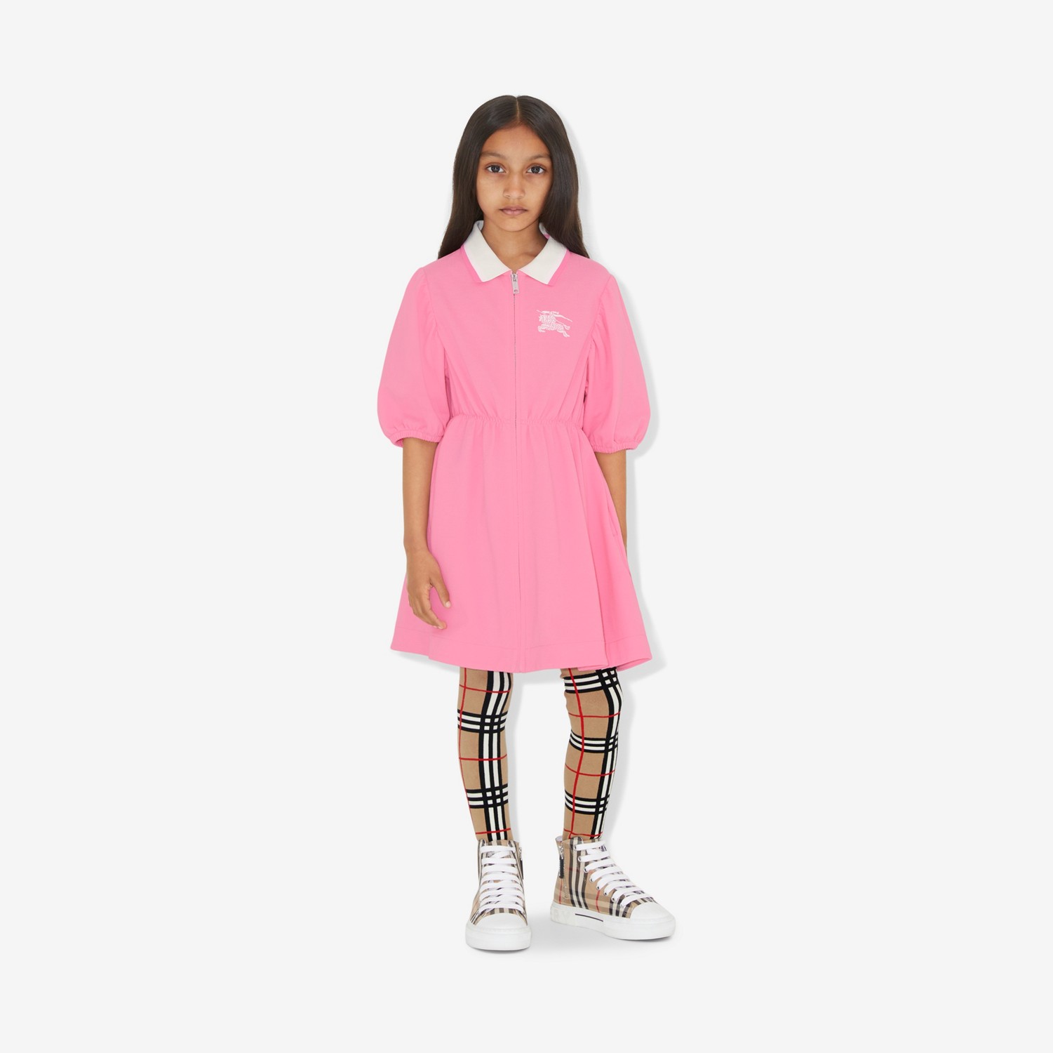 Vestido camiseta tipo polo en algodón con EKD (Rosa Chicle Suave) | Burberry® oficial
