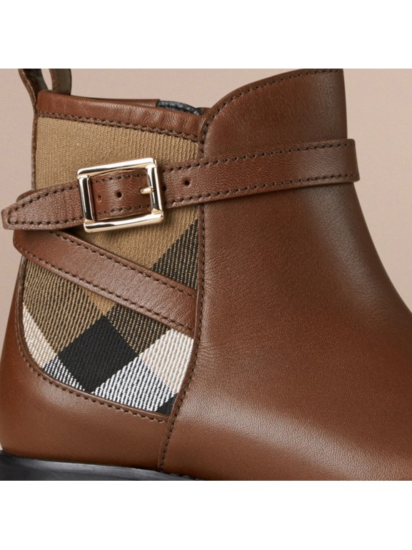 burberry house check leather bootie