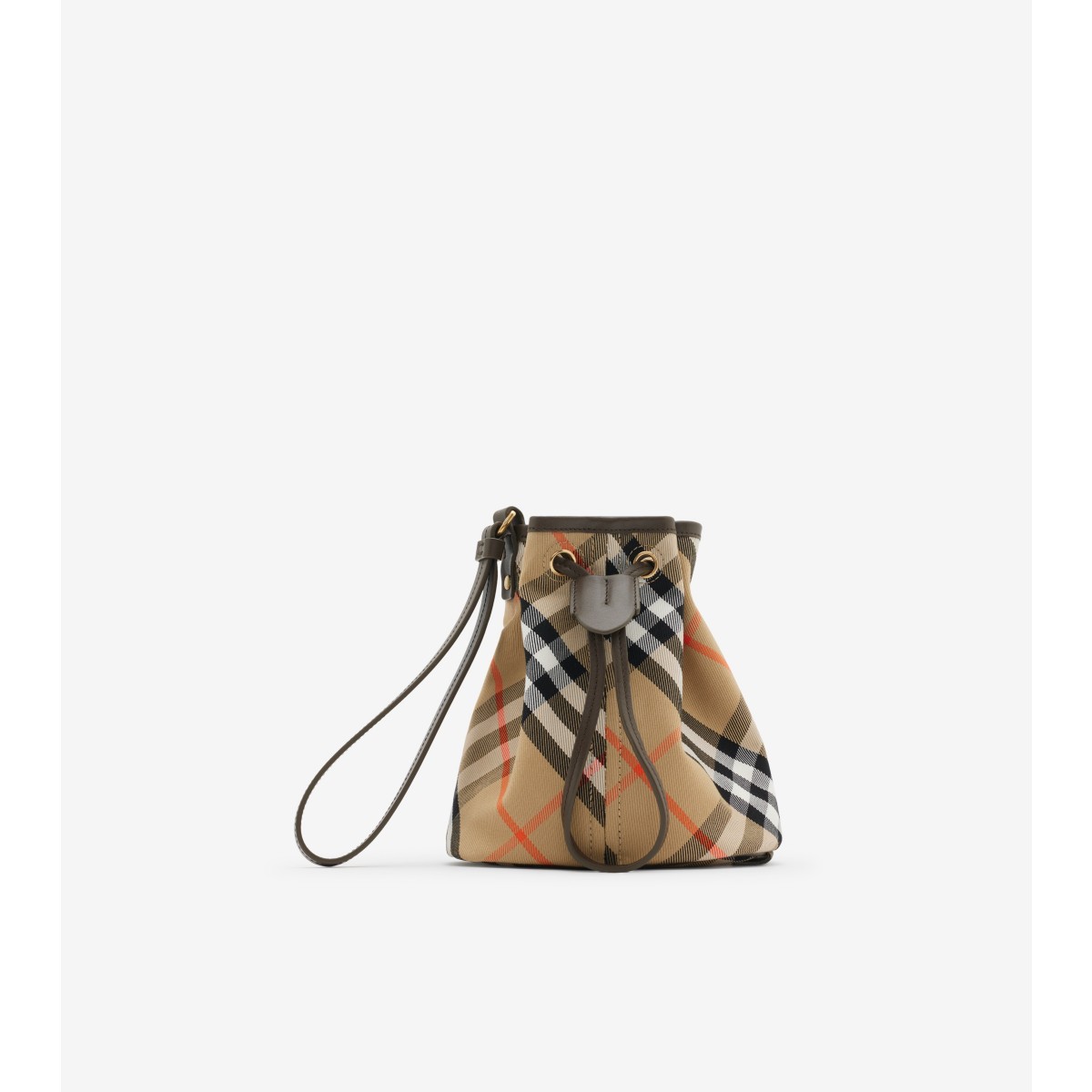 Shop Burberry Check Drawstring Pouch​ In Sand