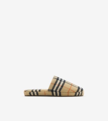 Check Wool Blend Slippers in Sand beige - Women | Burberry® Official