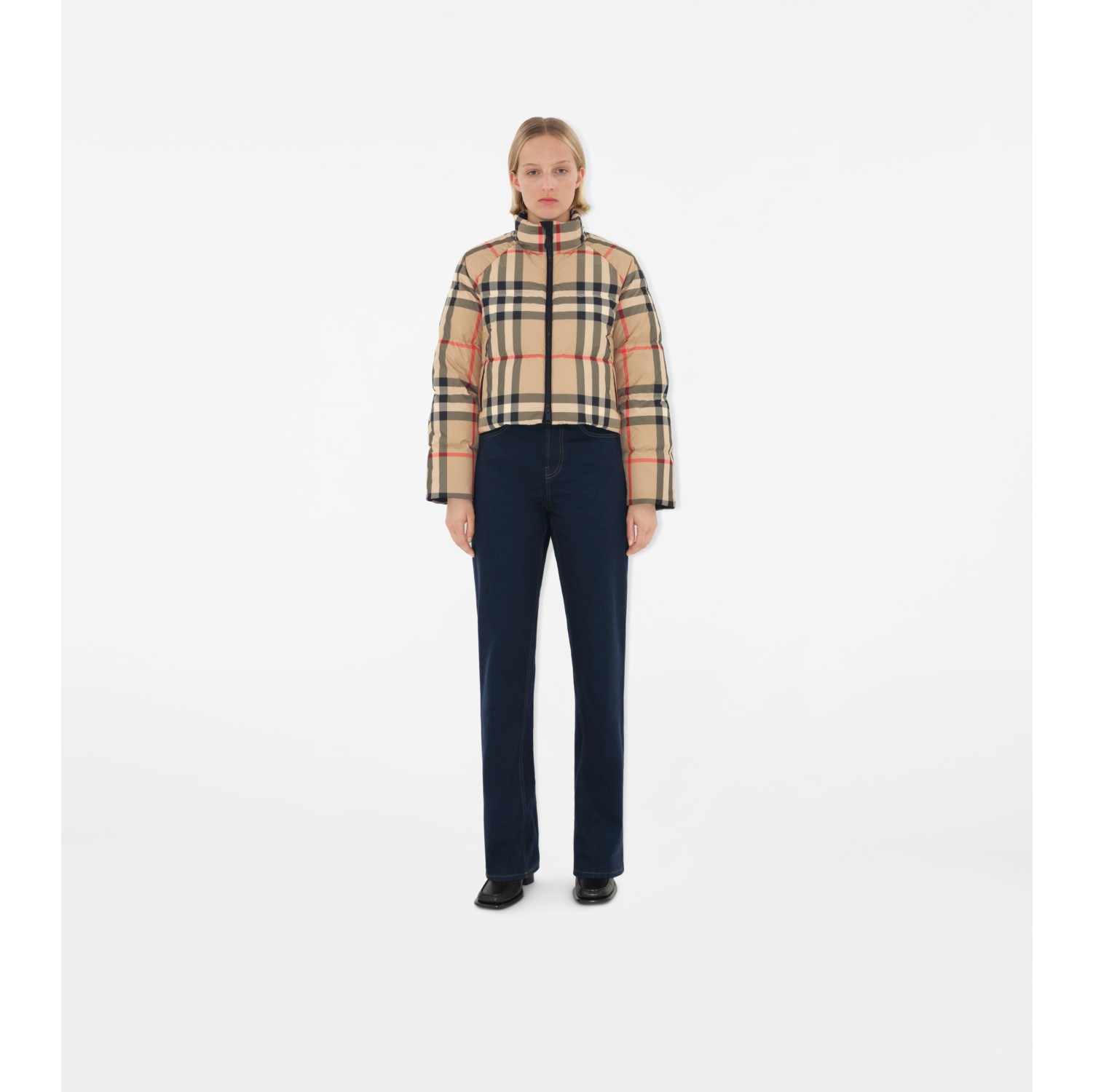 Cropped Check Puffer Jacket