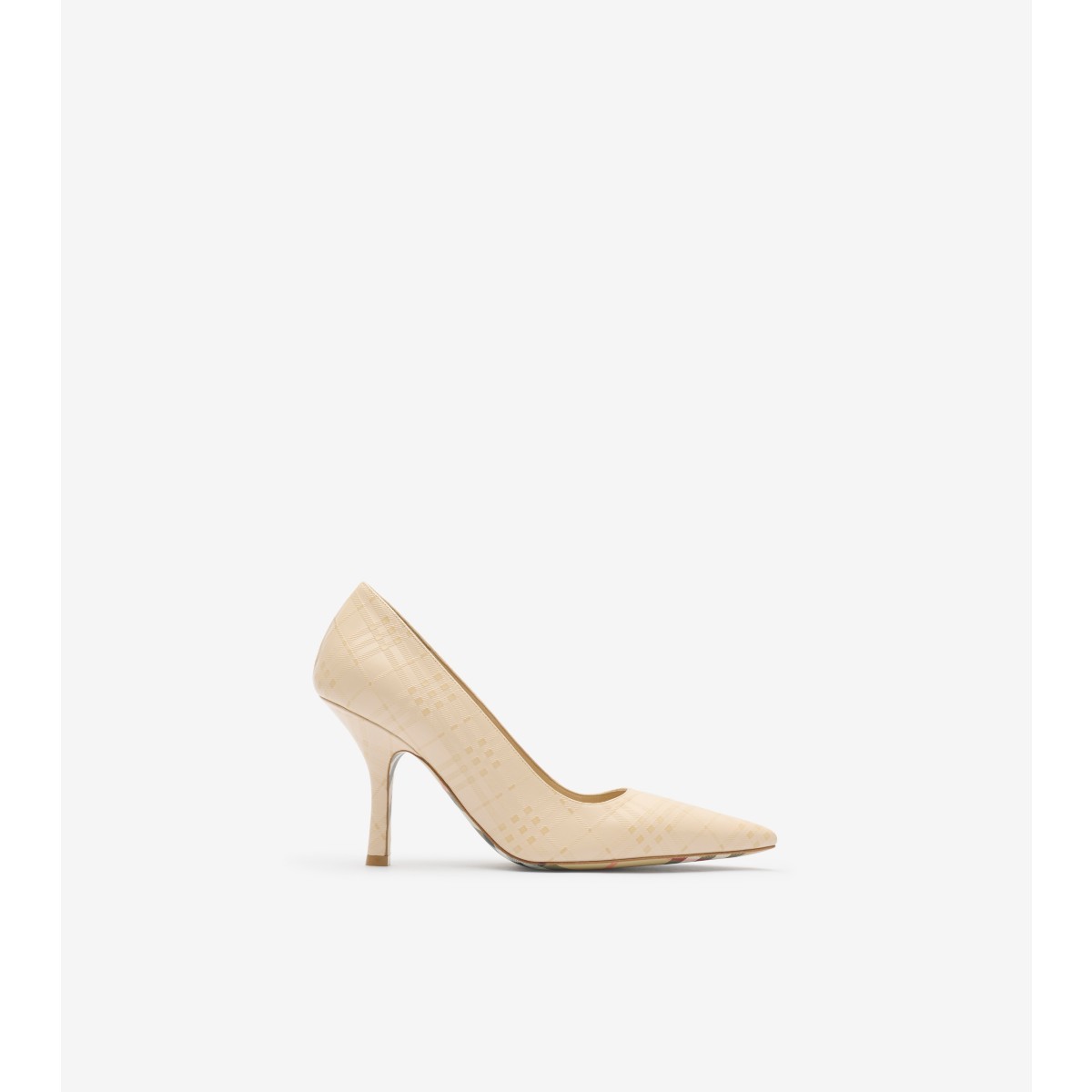  Check Leather Dame High Pumps