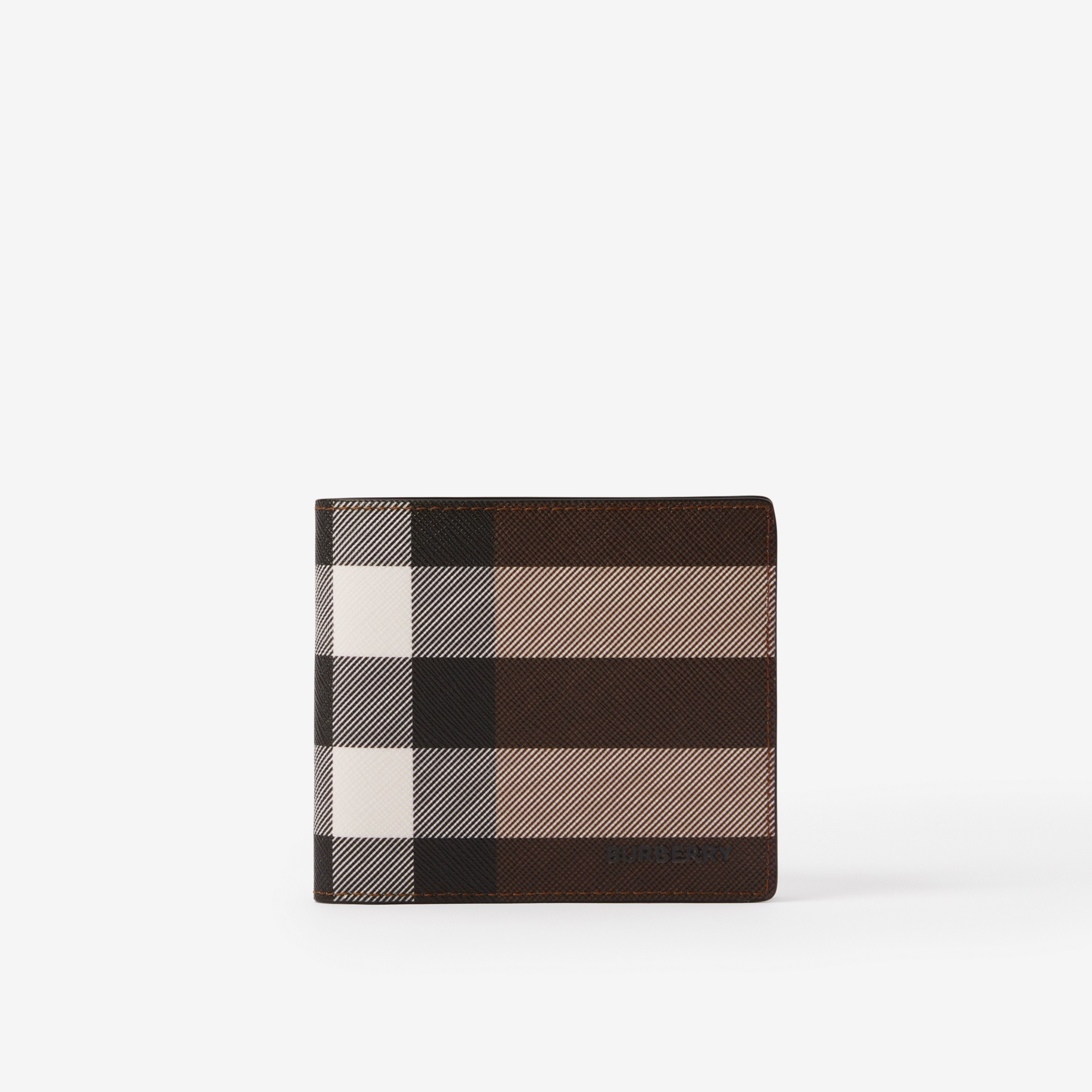 Check and Leather Bifold Coin Wallet in Dark Birch Brown - Men | Burberry® Official - 1