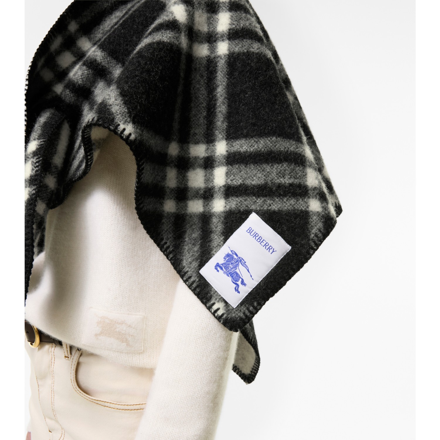 Check Wool Scarf Capelet in Black | Burberry® Official