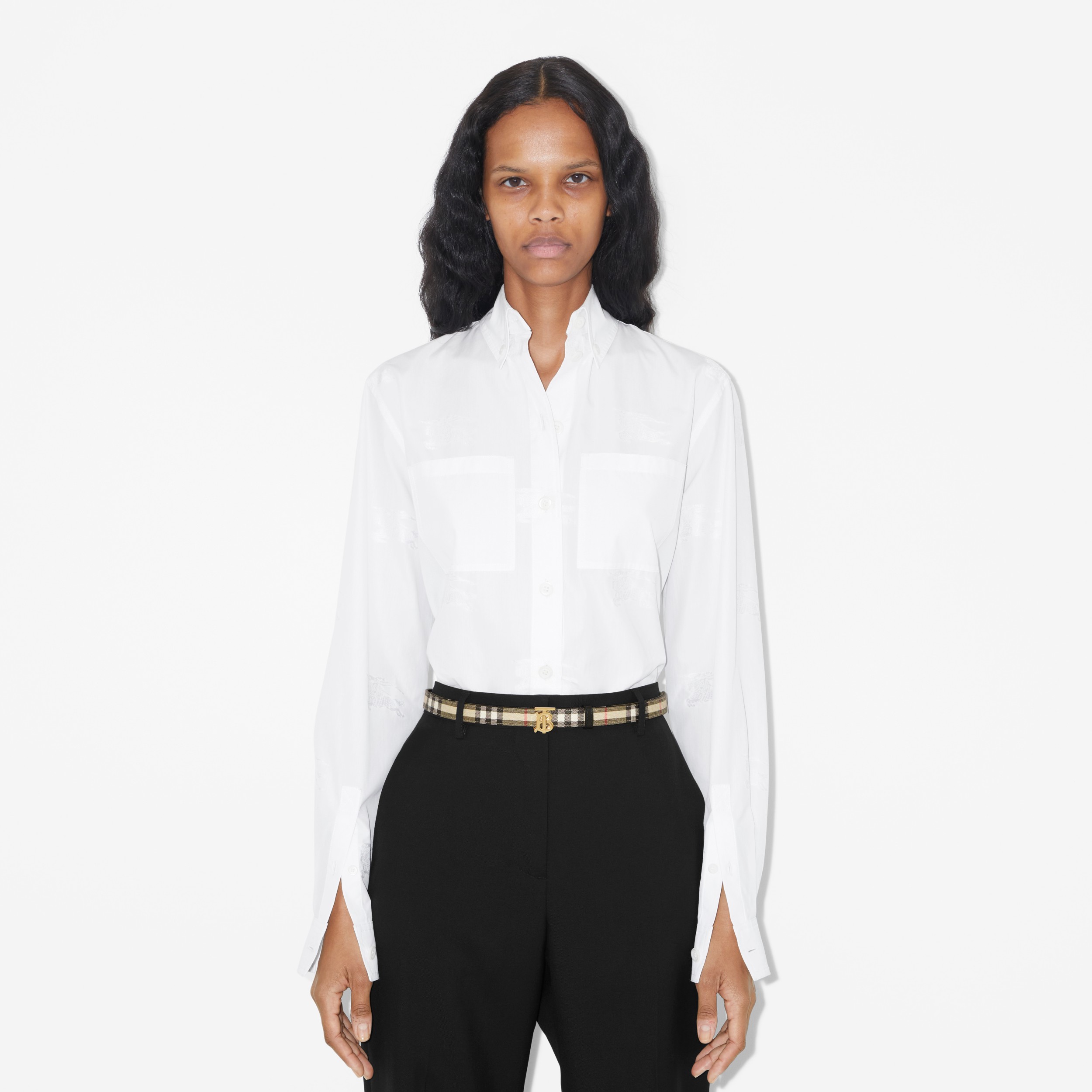 Check and Leather Reversible TB Belt in Archive Beige/black/gold - Women | Burberry® Official - 3
