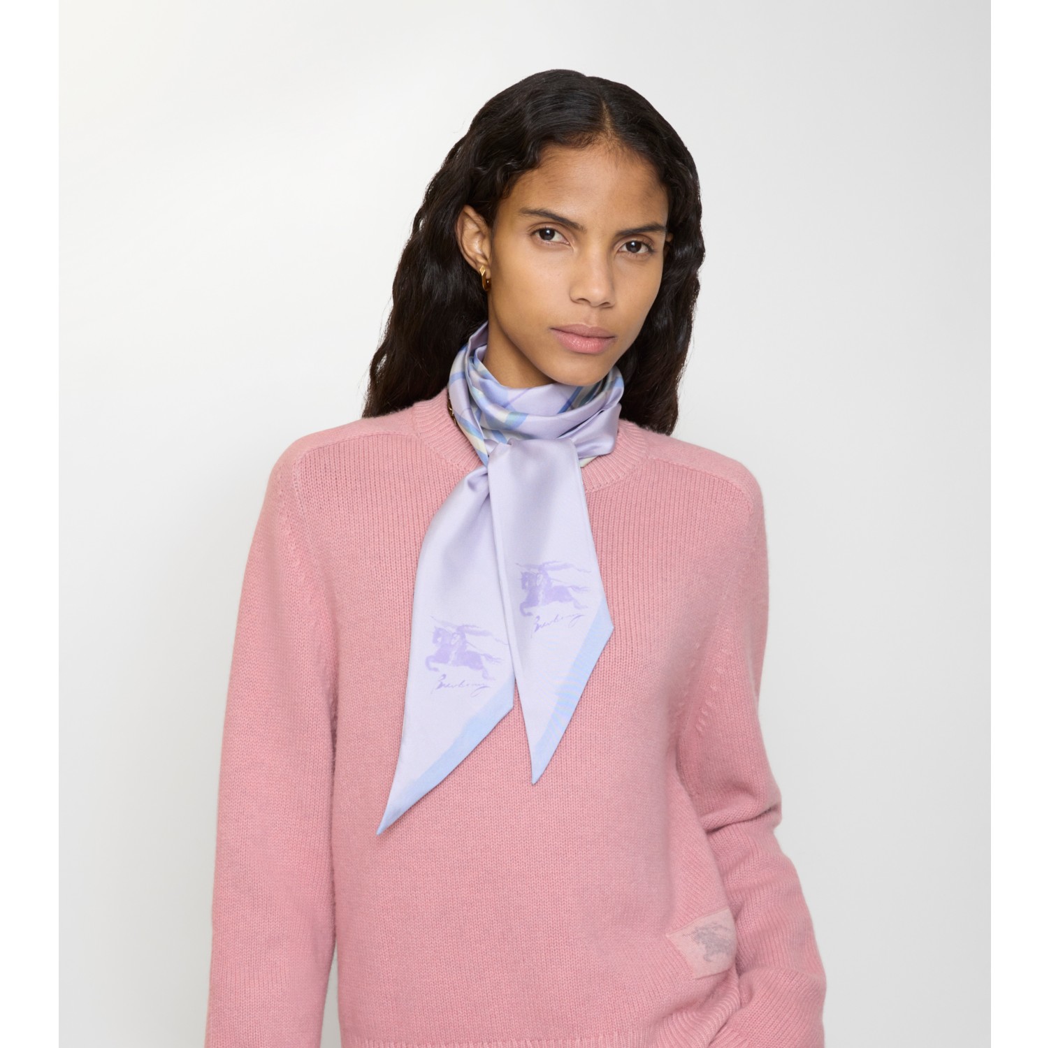 Schmaler Seidenschal in Check in Aquarelloptik