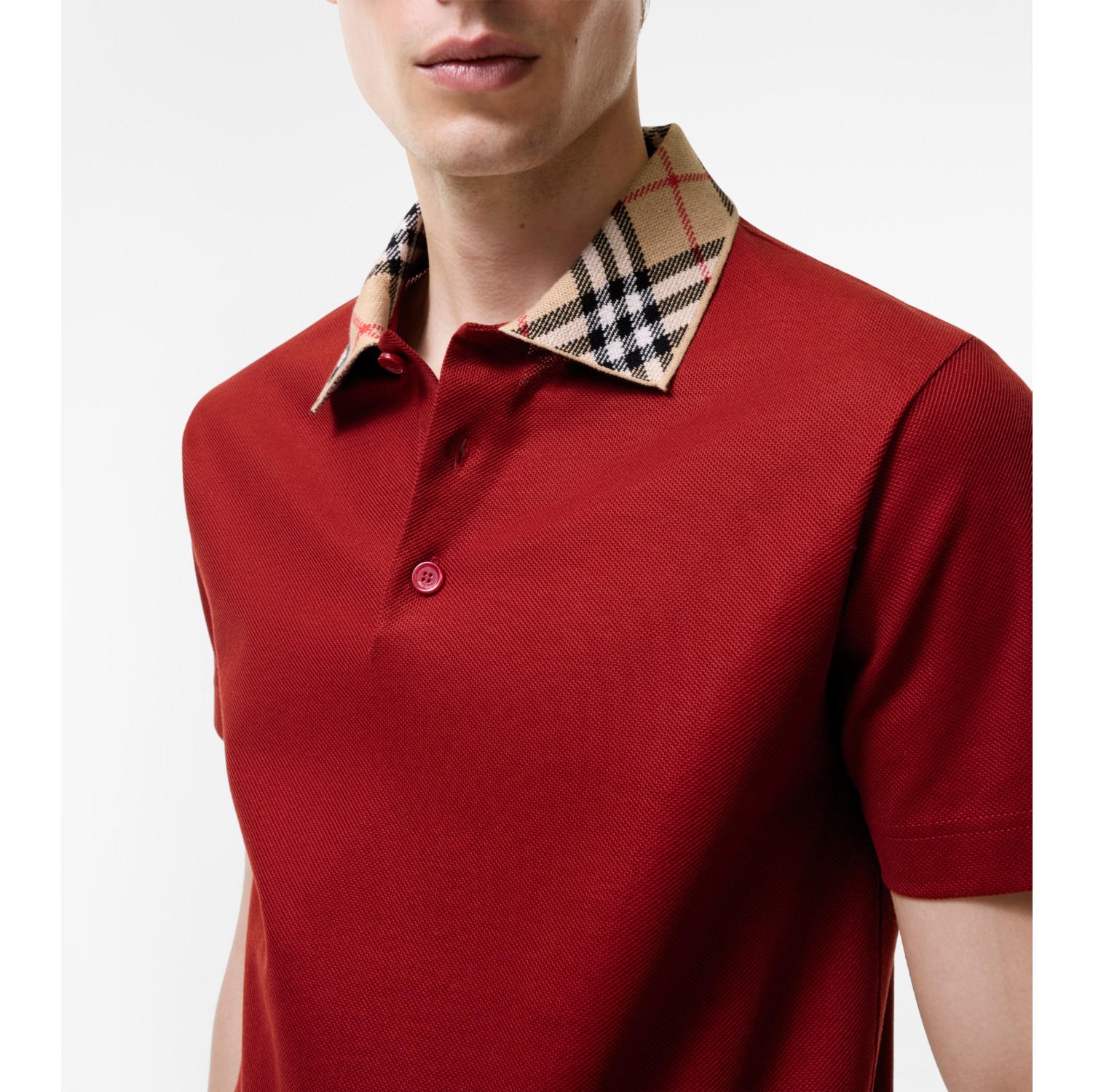 Check Collar Cotton Polo Shirt in Vineyard red - Men | Burberry® Official