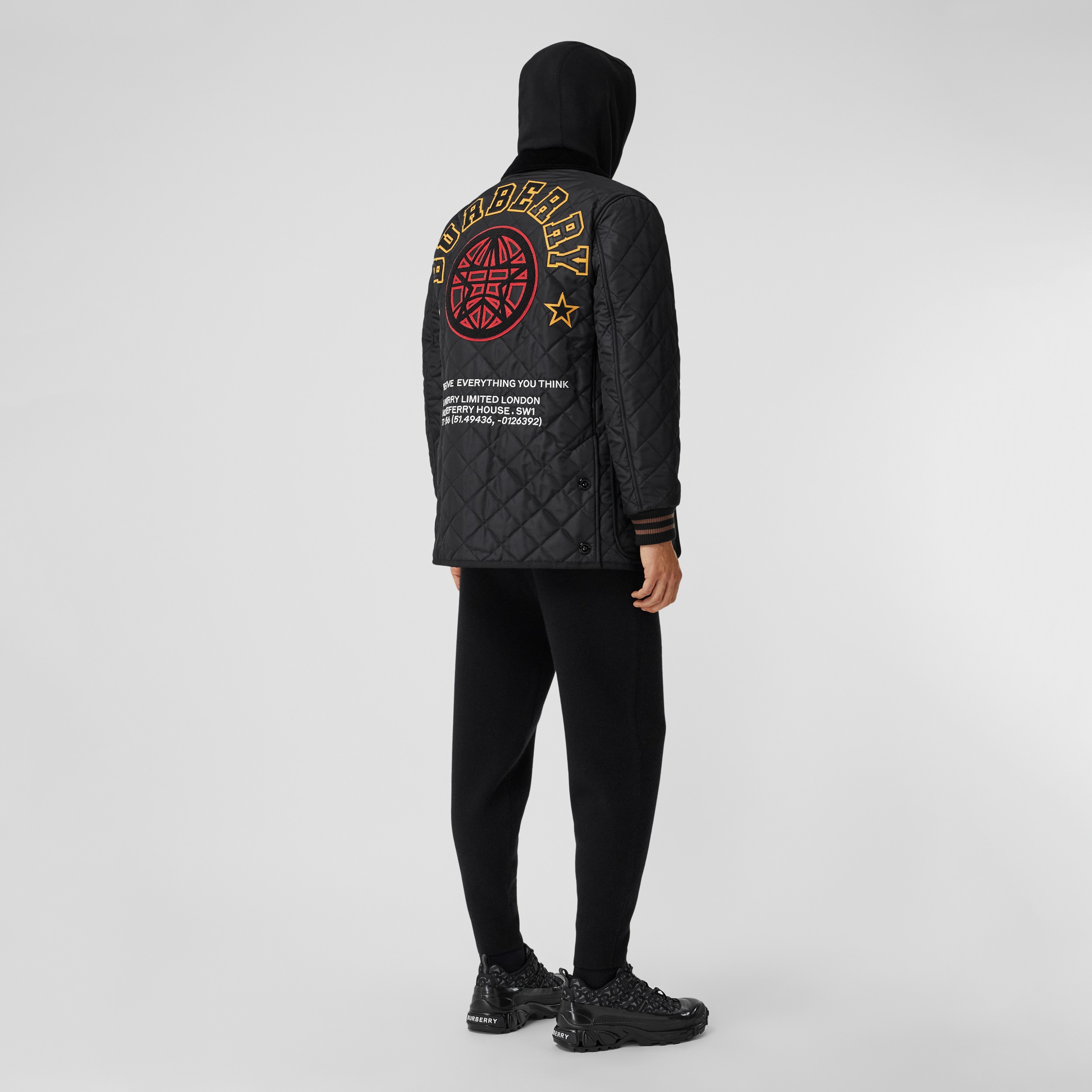 Varsity Graphic Diamond Quilted Barn Jacket in Black - Men | Burberry ...