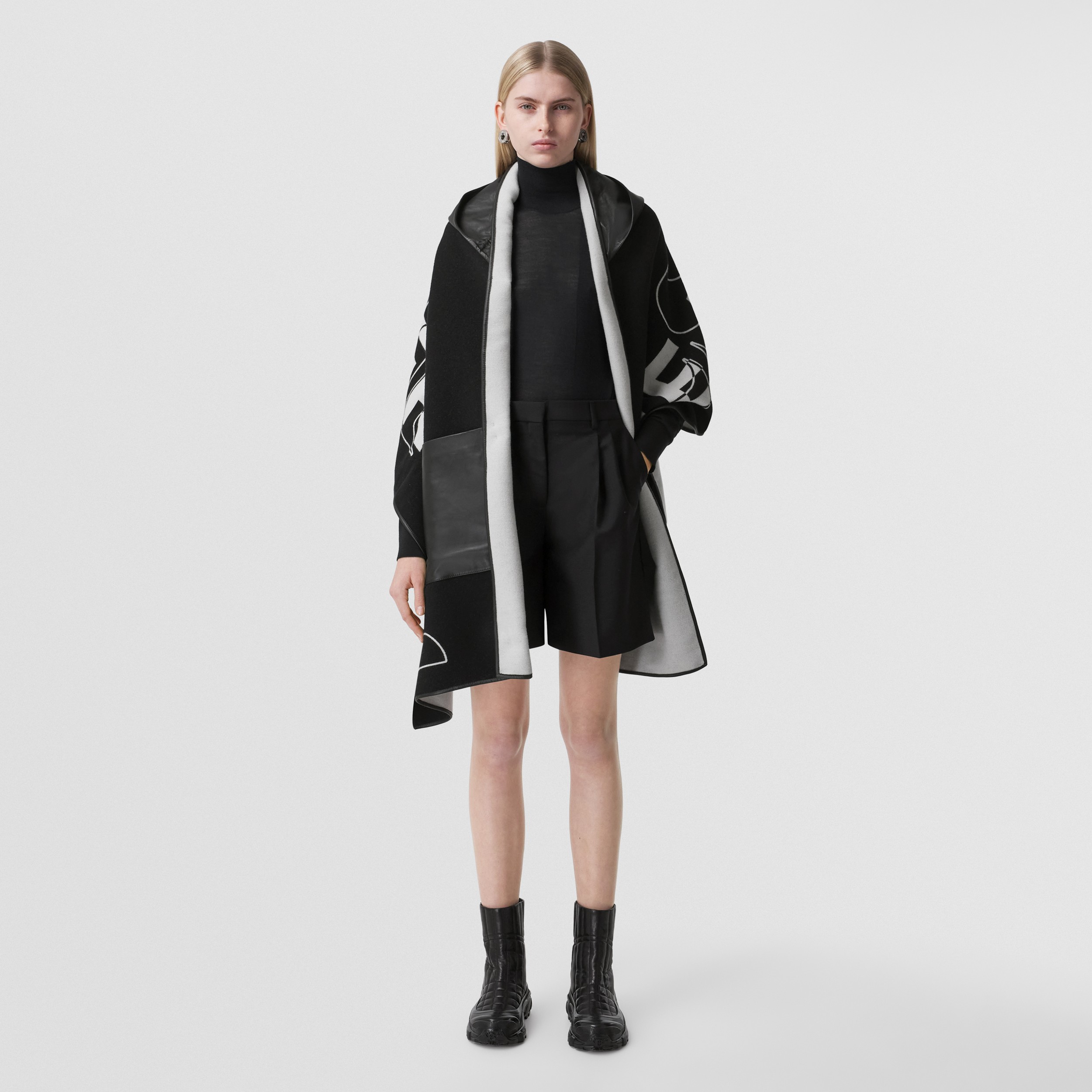 Love Is Eternal Wool Cotton Hooded Cape in Black - Women | Burberry® Official - 1