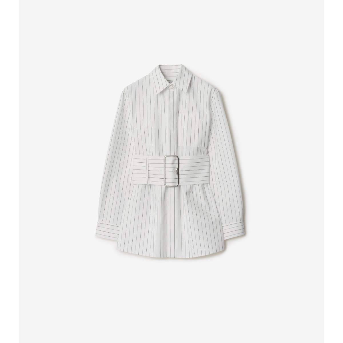 Burberry Belted Pinstriped Cotton-poplin Shirt In String/coal
