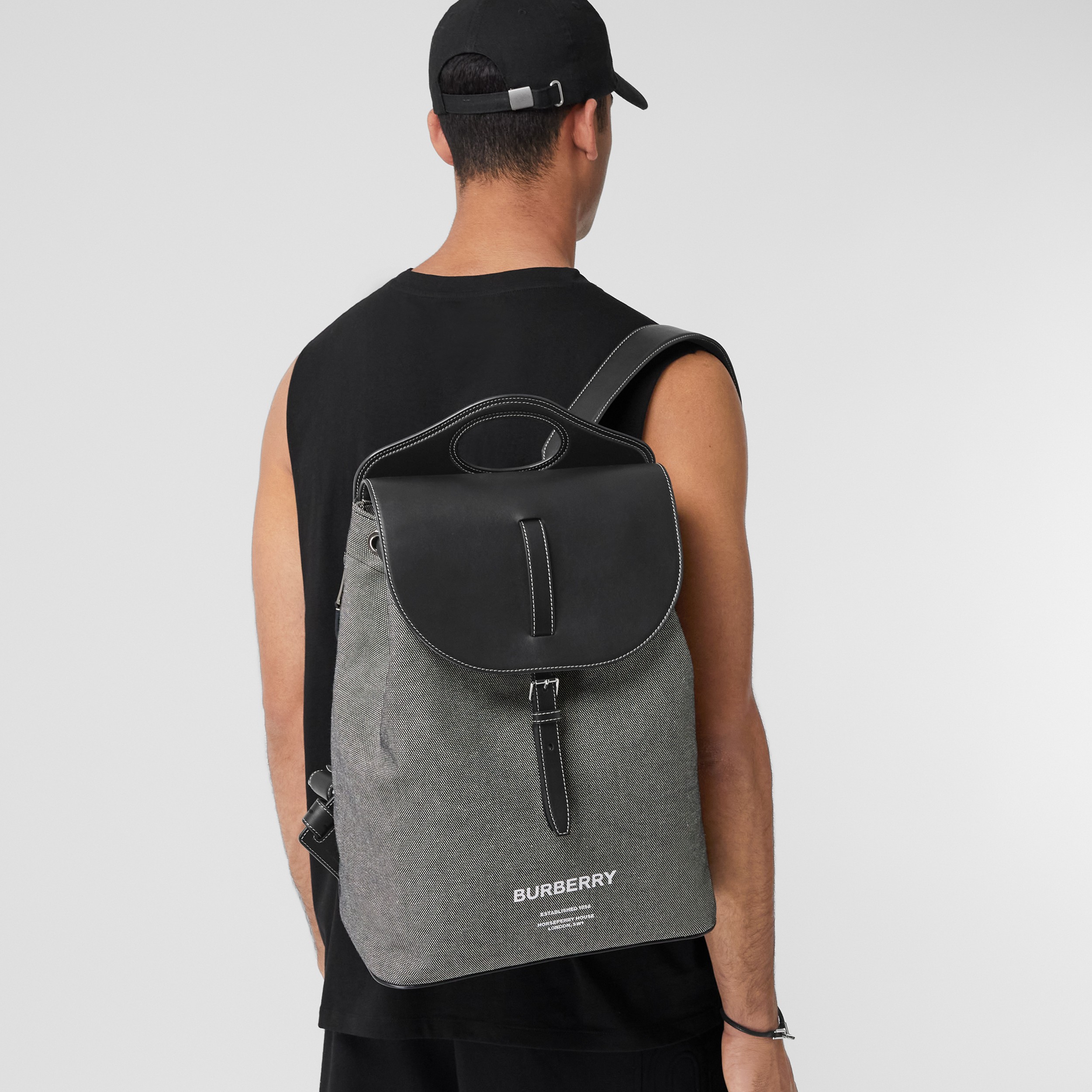 Horseferry Print Canvas and Leather Pocket Backpack in Black/grey - Men | Burberry® Official - 3