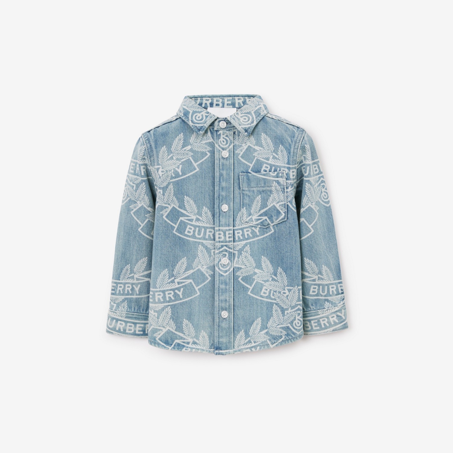 Camisa en tejido vaquero japonés con emblemas de hojas de roble (Azul Pálido) - Niños | Burberry® oficial