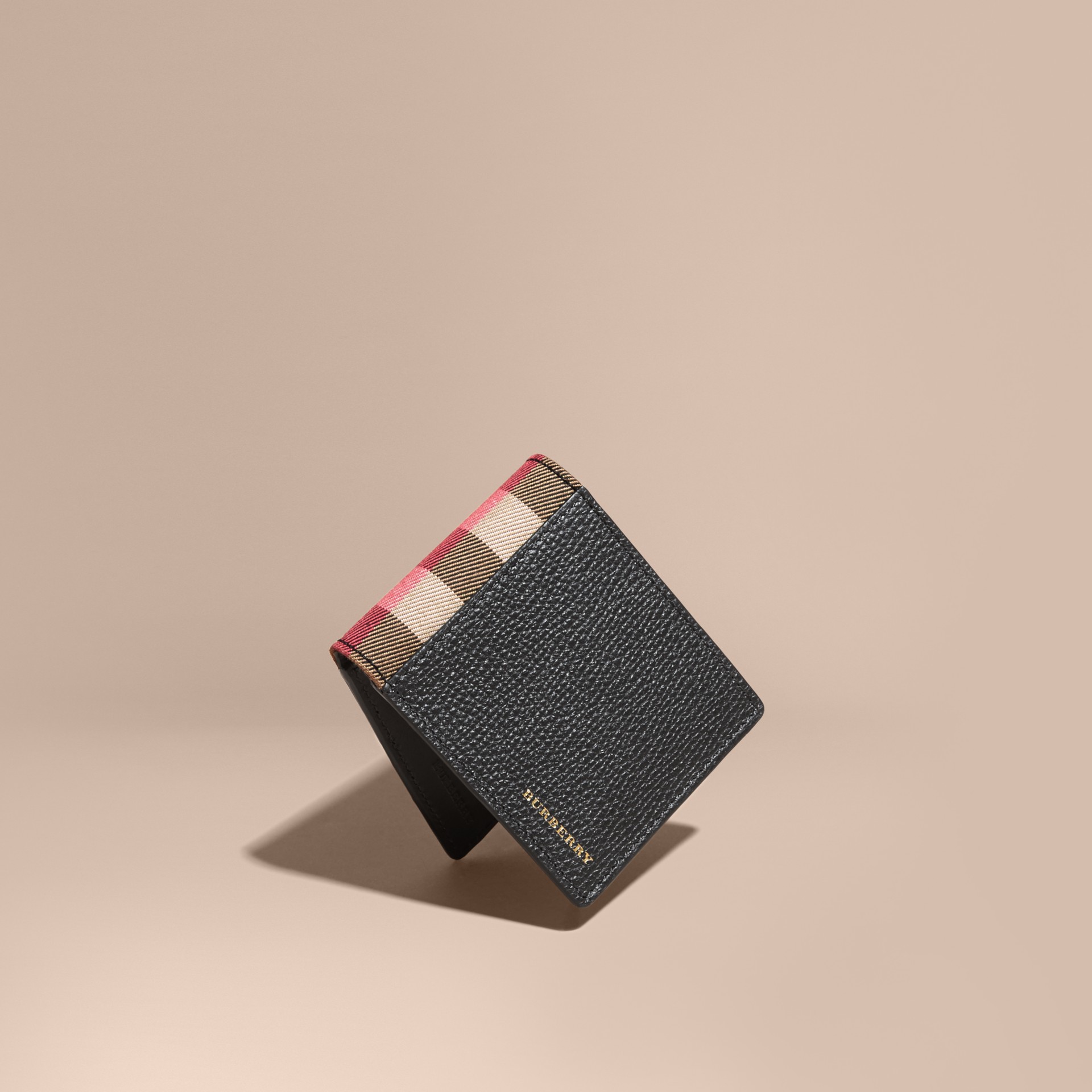 Grainy Leather and House Check Bifold Wallet in Black - Men | Burberry ...