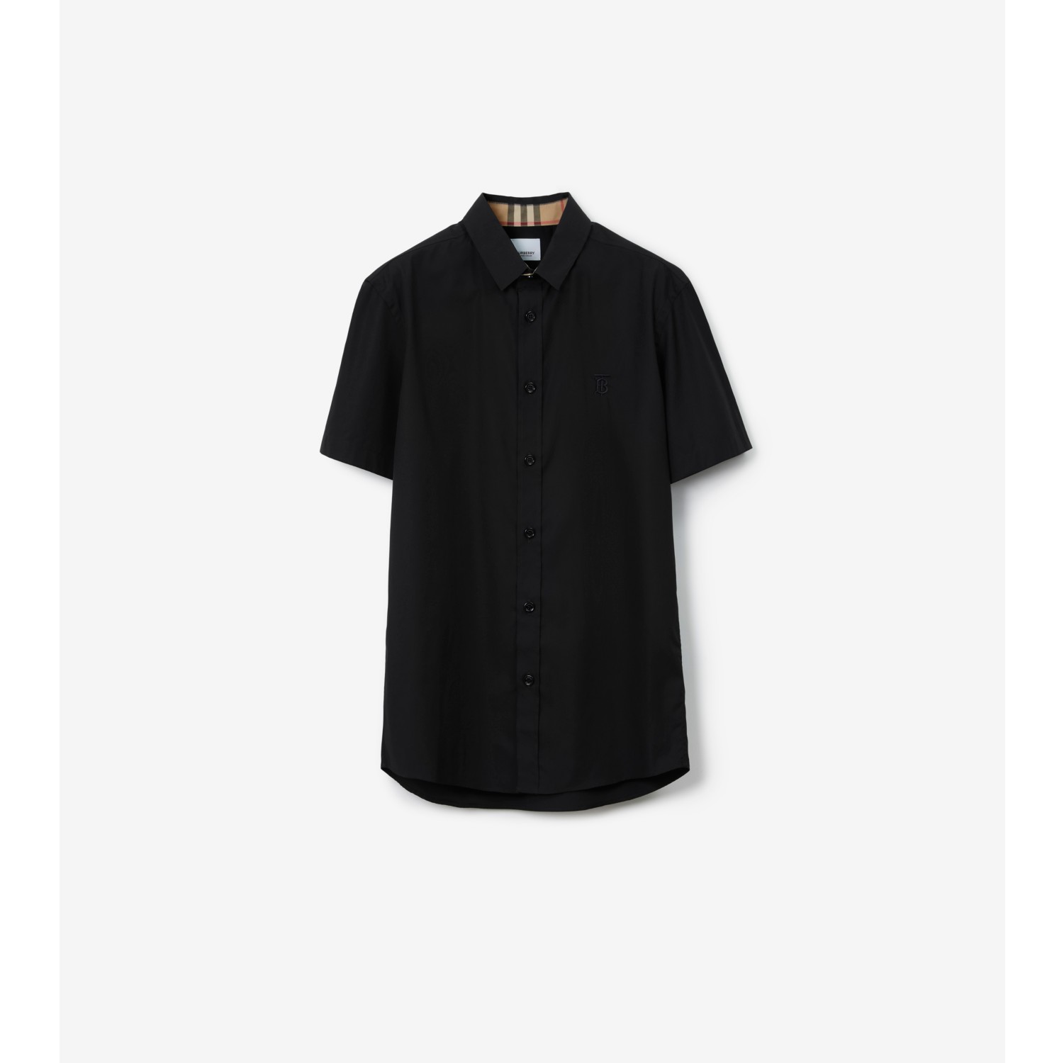 Short-sleeve Monogram Motif Stretch Cotton Shirt in Black - Men ...
