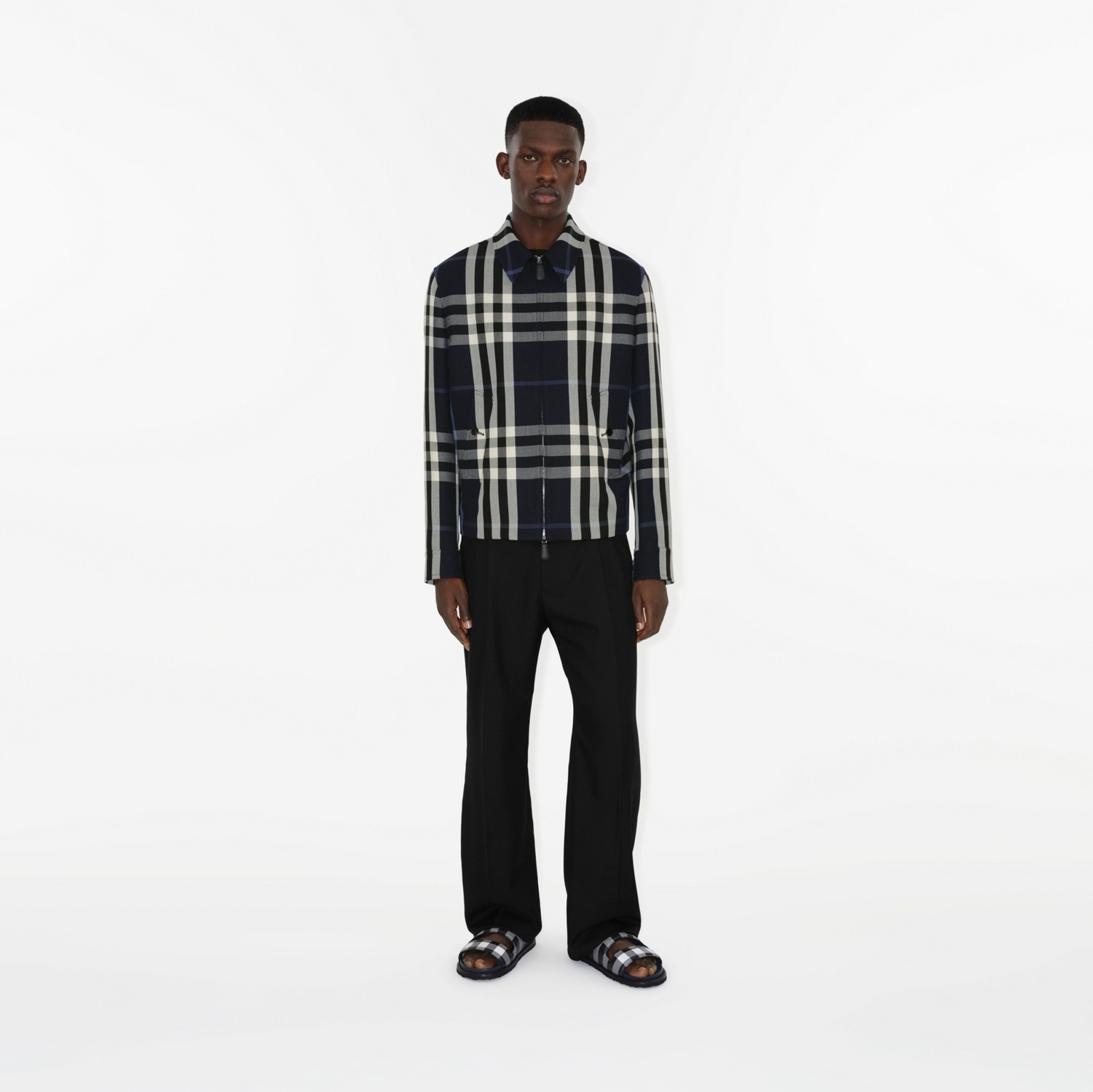 Jaqueta de lã e algodão Check (Branco/dark Charcoal Blue) - Homens | Burberry® oficial
