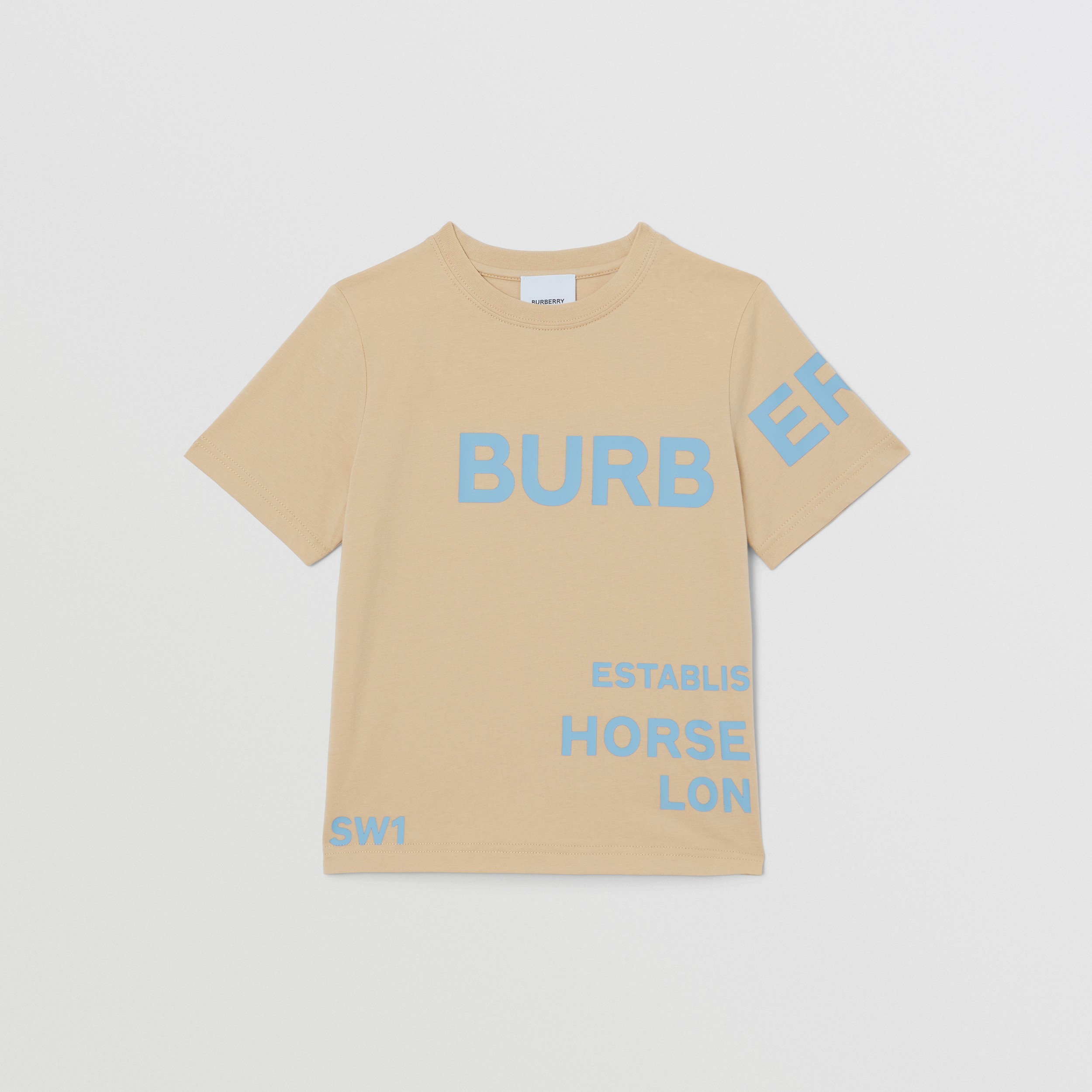 Horseferry Print Cotton T-shirt in Soft Fawn | Burberry® Official - 1