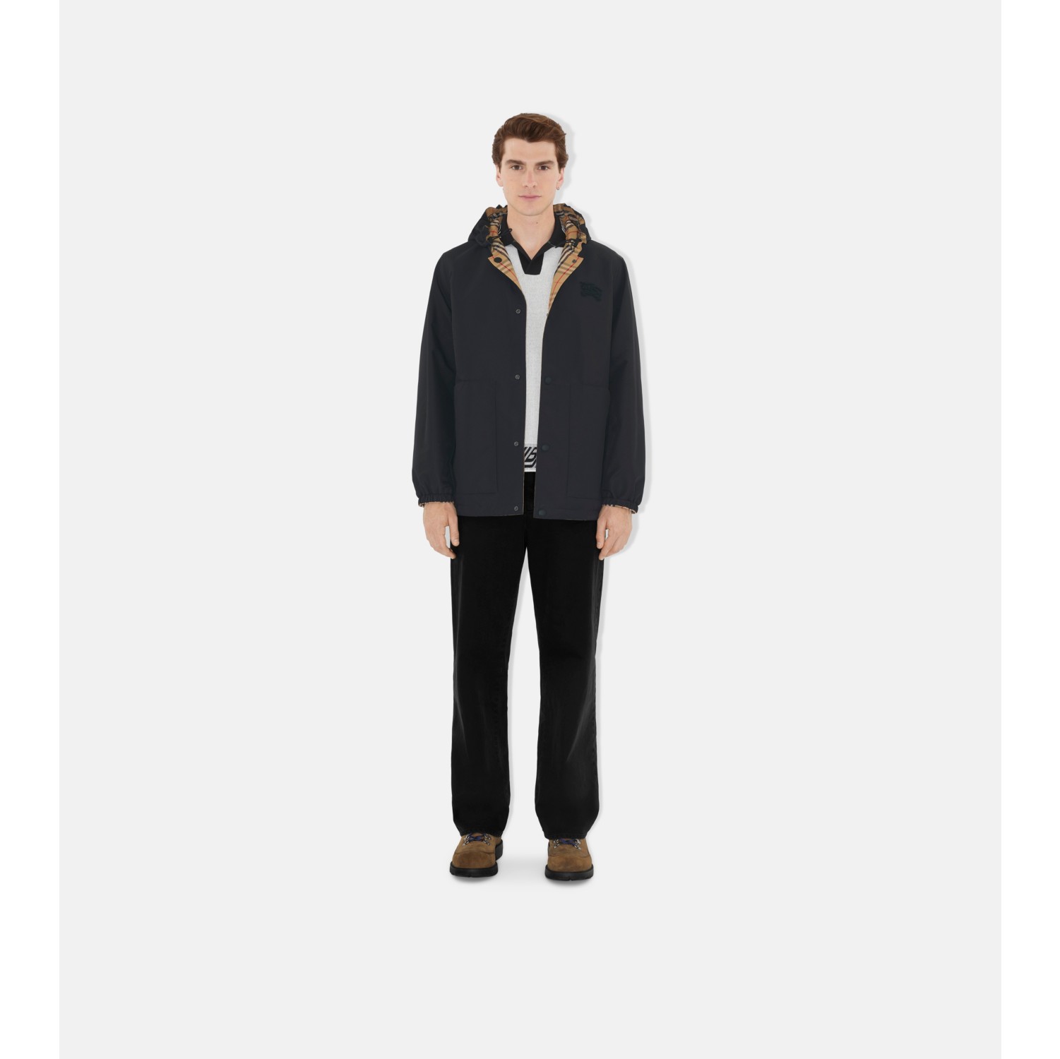Veste réversible à capuche en nylon Check