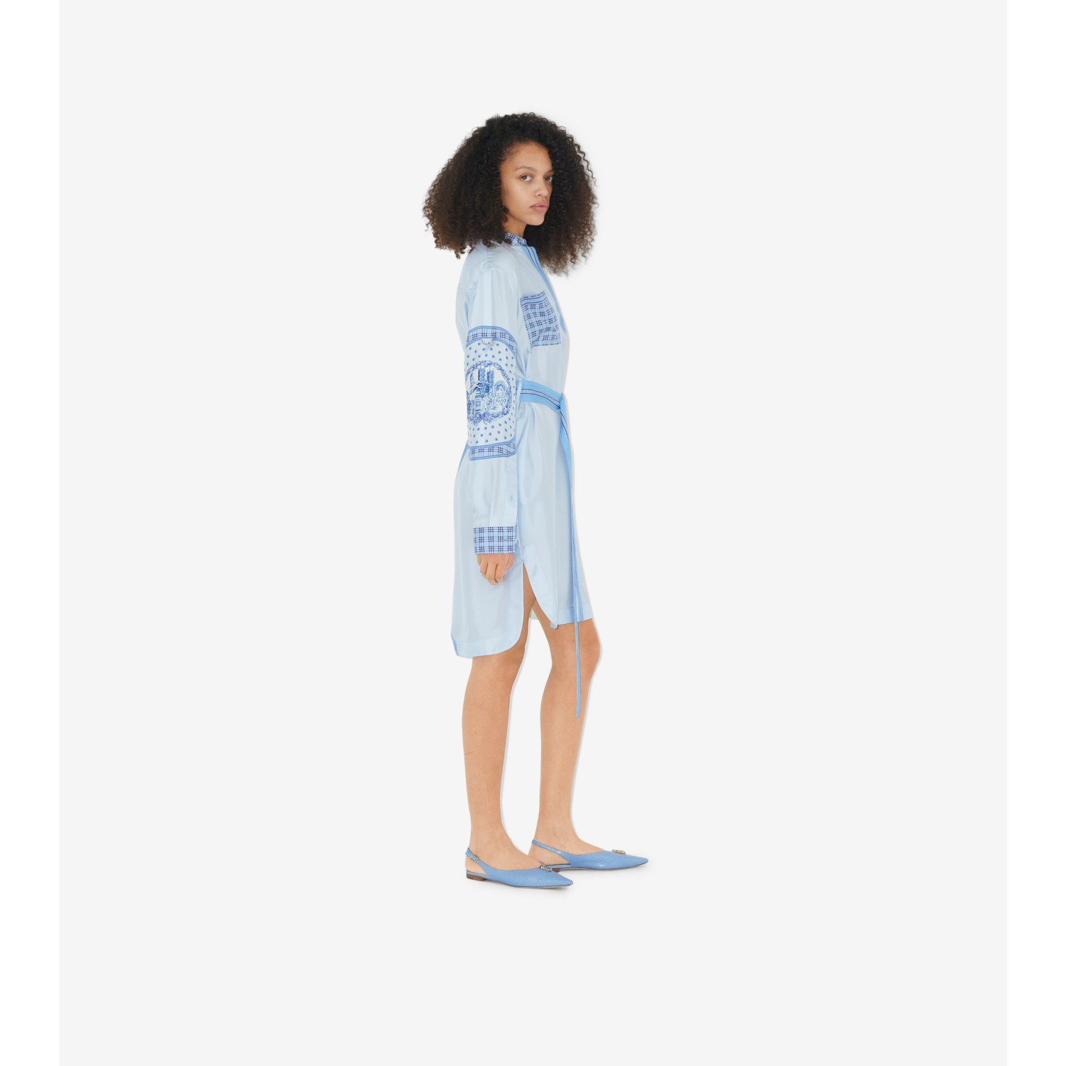 Monuments Print Silk Belted Shirt Dress in Foxglove Blue - Women | Burberry® Official
