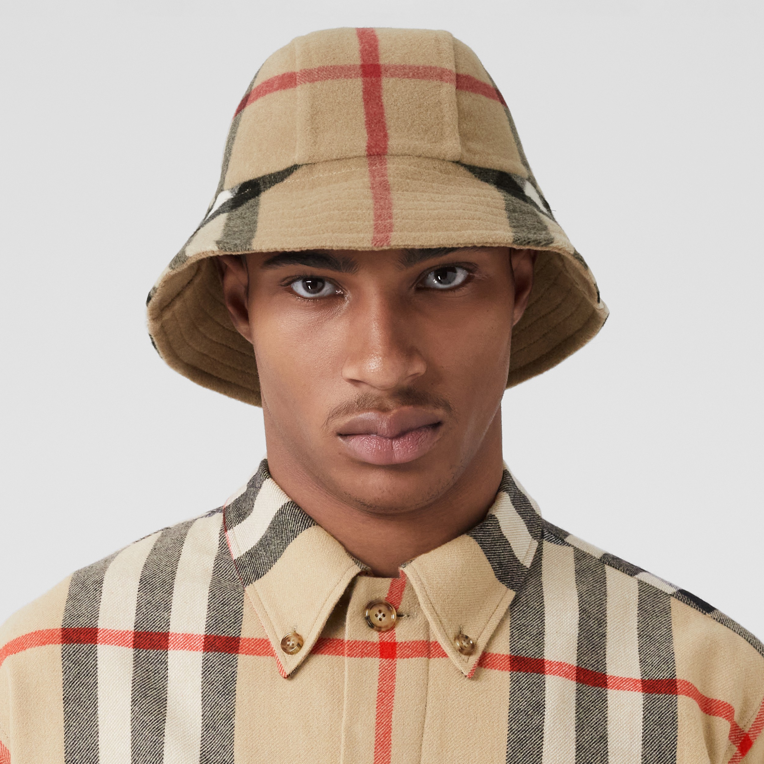 Exaggerated Check Wool Bucket Hat in Archive Beige | Burberry® Official - 4