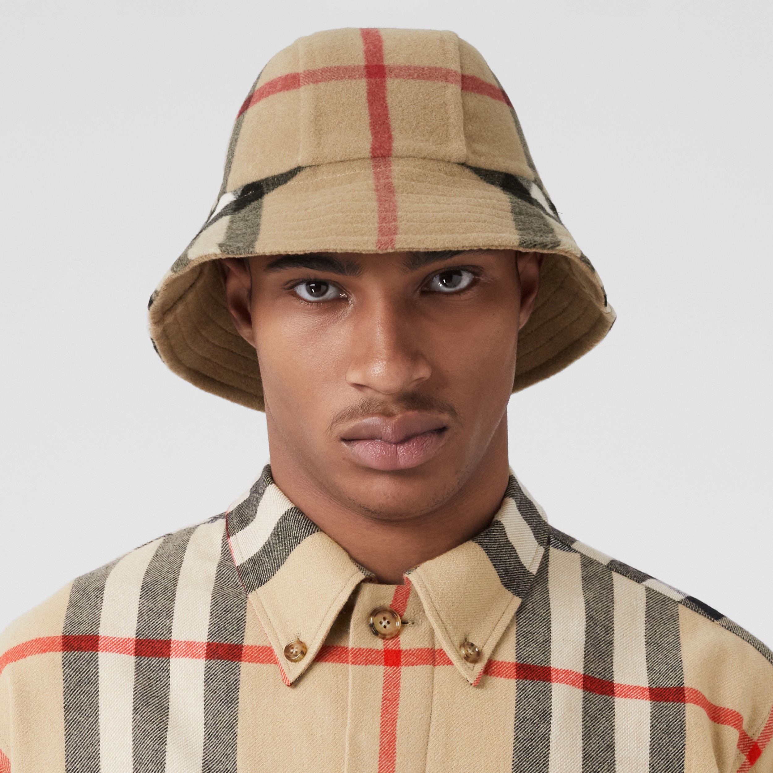 Exaggerated Check Wool Bucket Hat in Archive Beige Burberry® Official