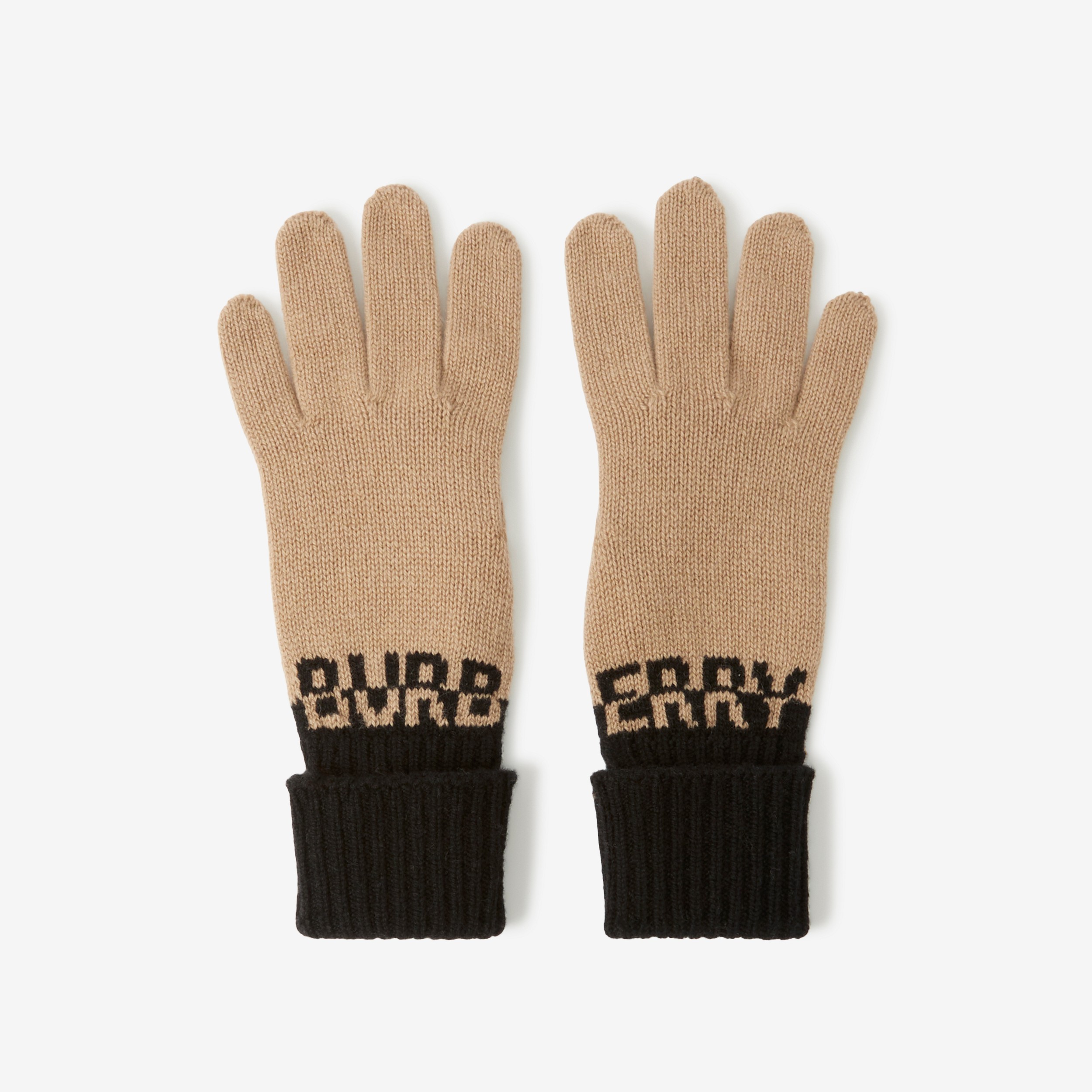 Logo Intarsia Two-tone Cashmere Gloves in Archive Beige/black | Burberry® Official - 2