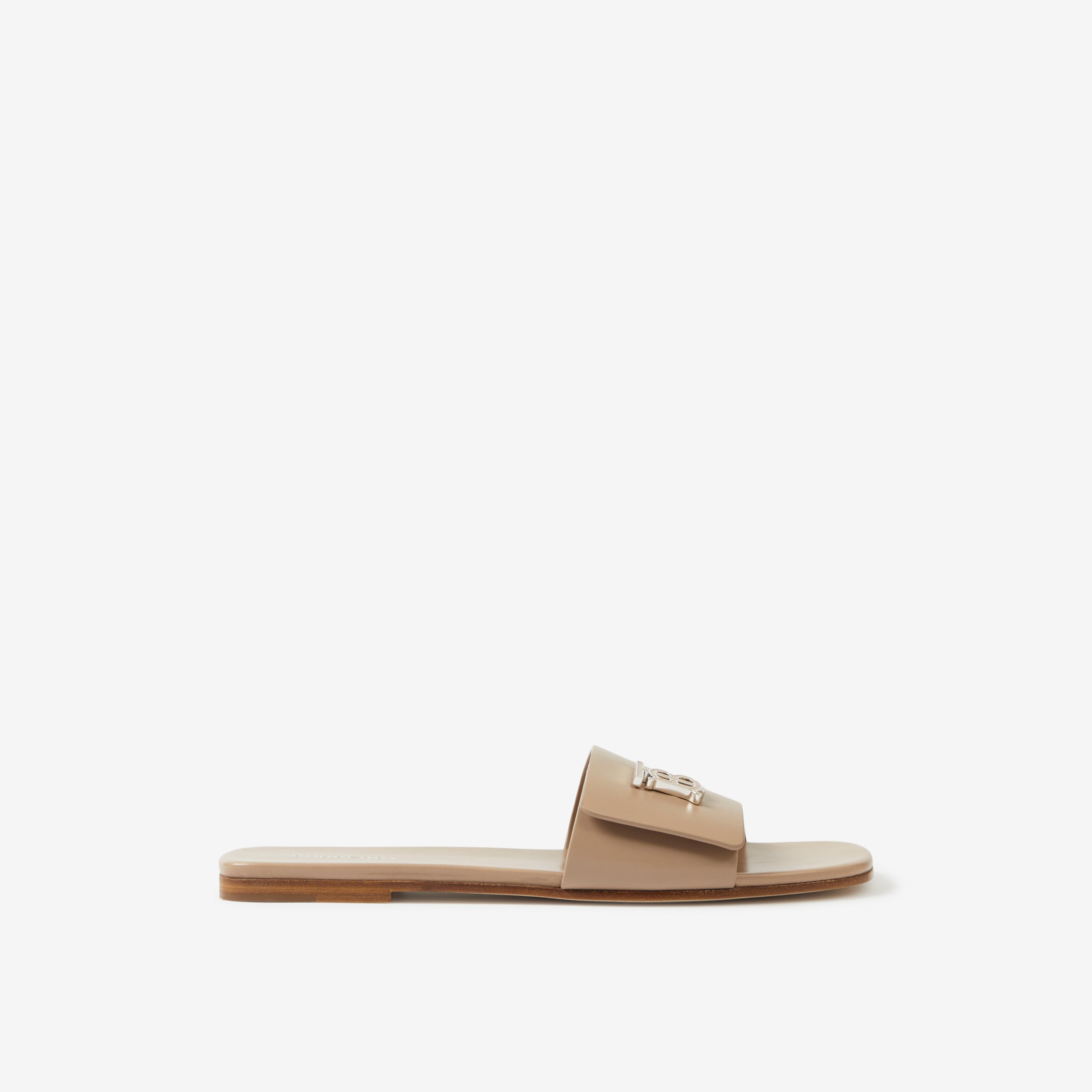 Monogram Motif Leather Slides in Light Almond Brown - Women | Burberry® Official - 1