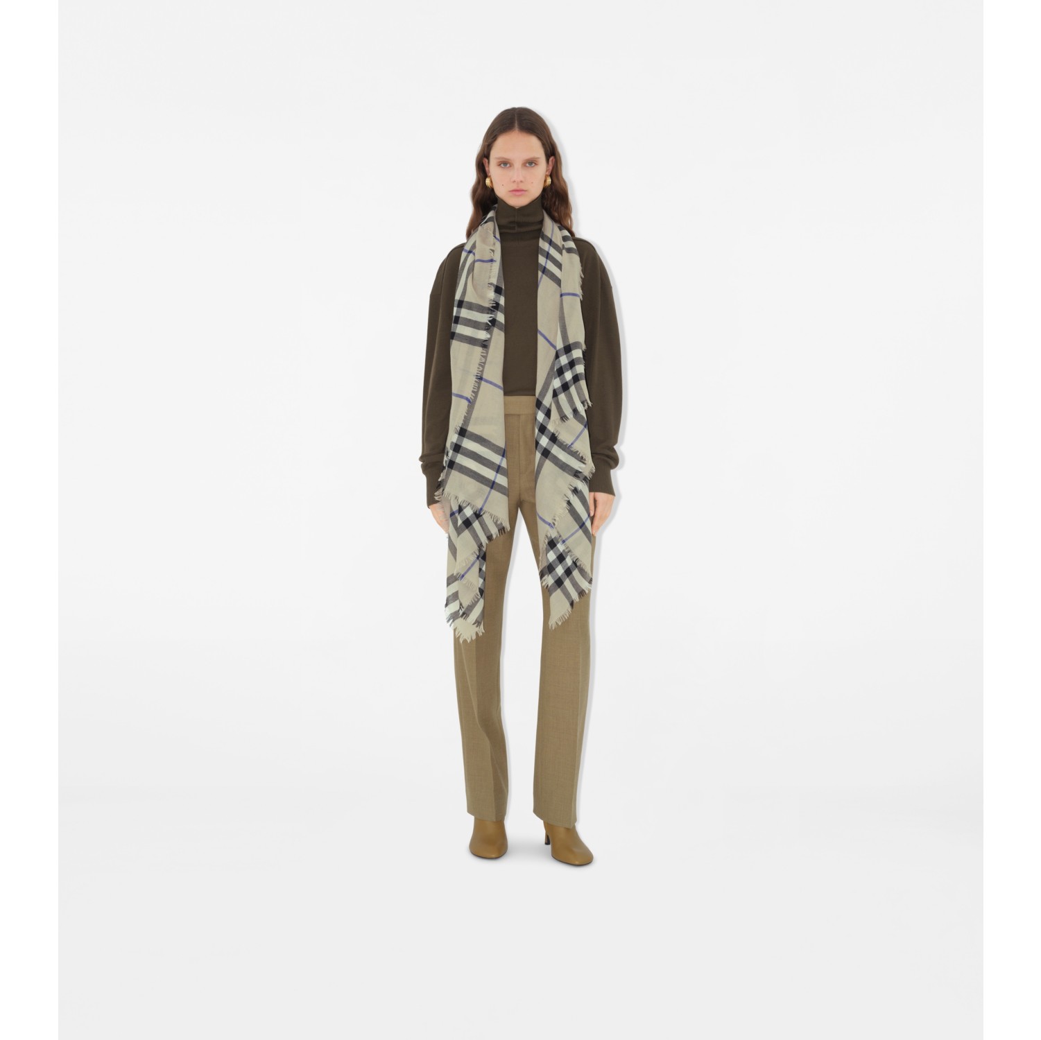 Wide Check Wool Scarf