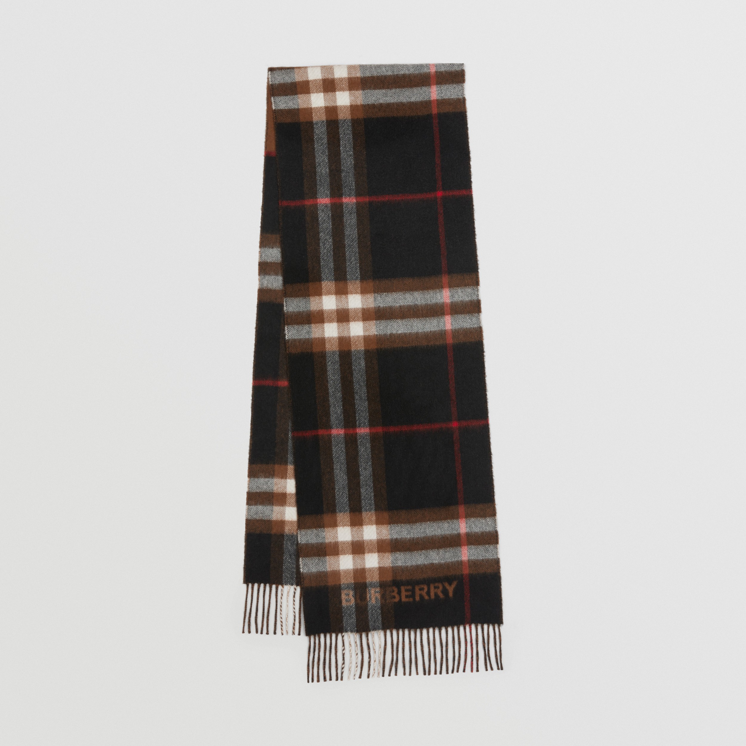 Contrast Check Cashmere Scarf in Dark Birch Brown/black | Burberry® Official - 1